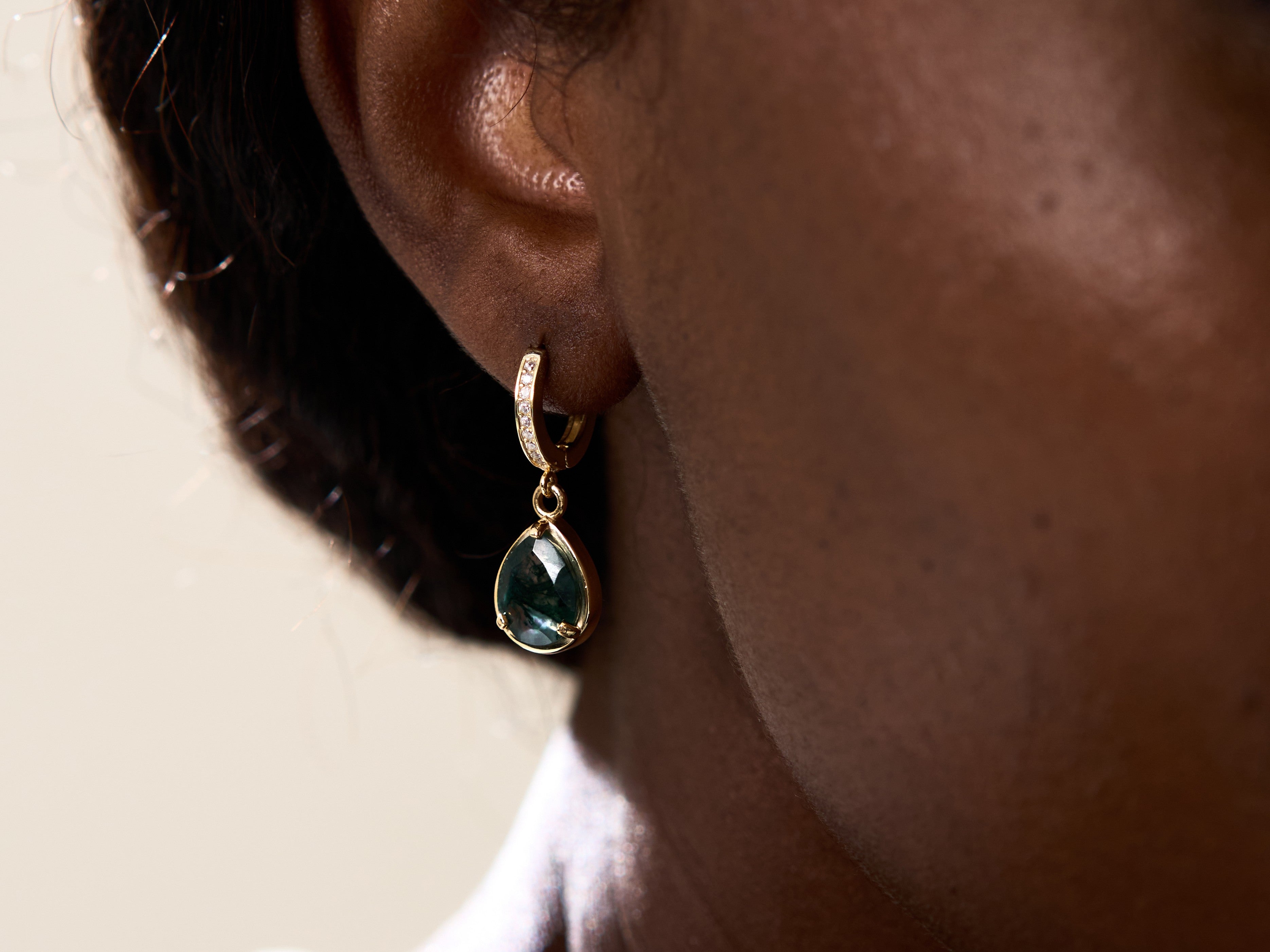 Diamond Moss Agate Earrings