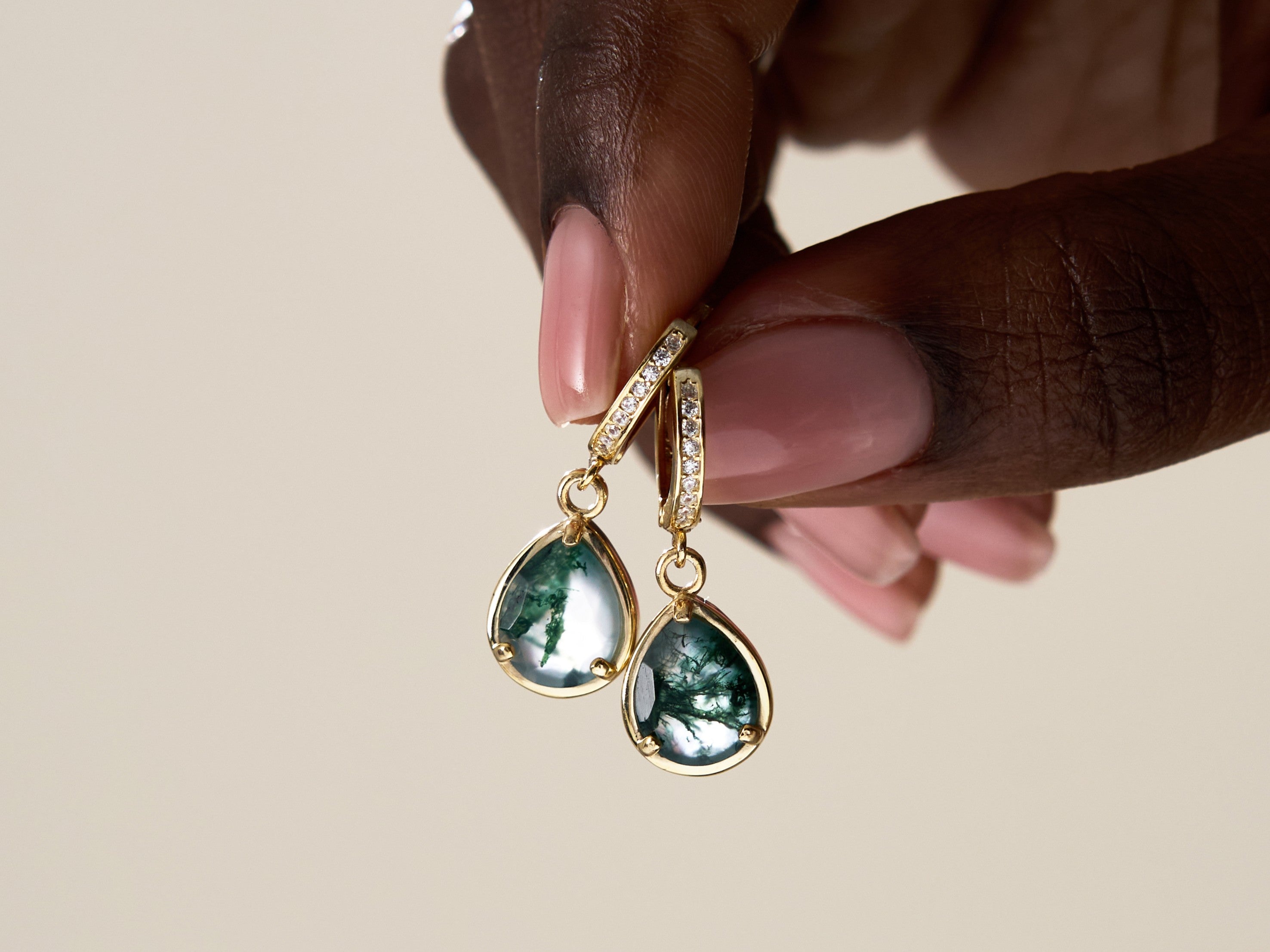 Diamond Moss Agate Earrings