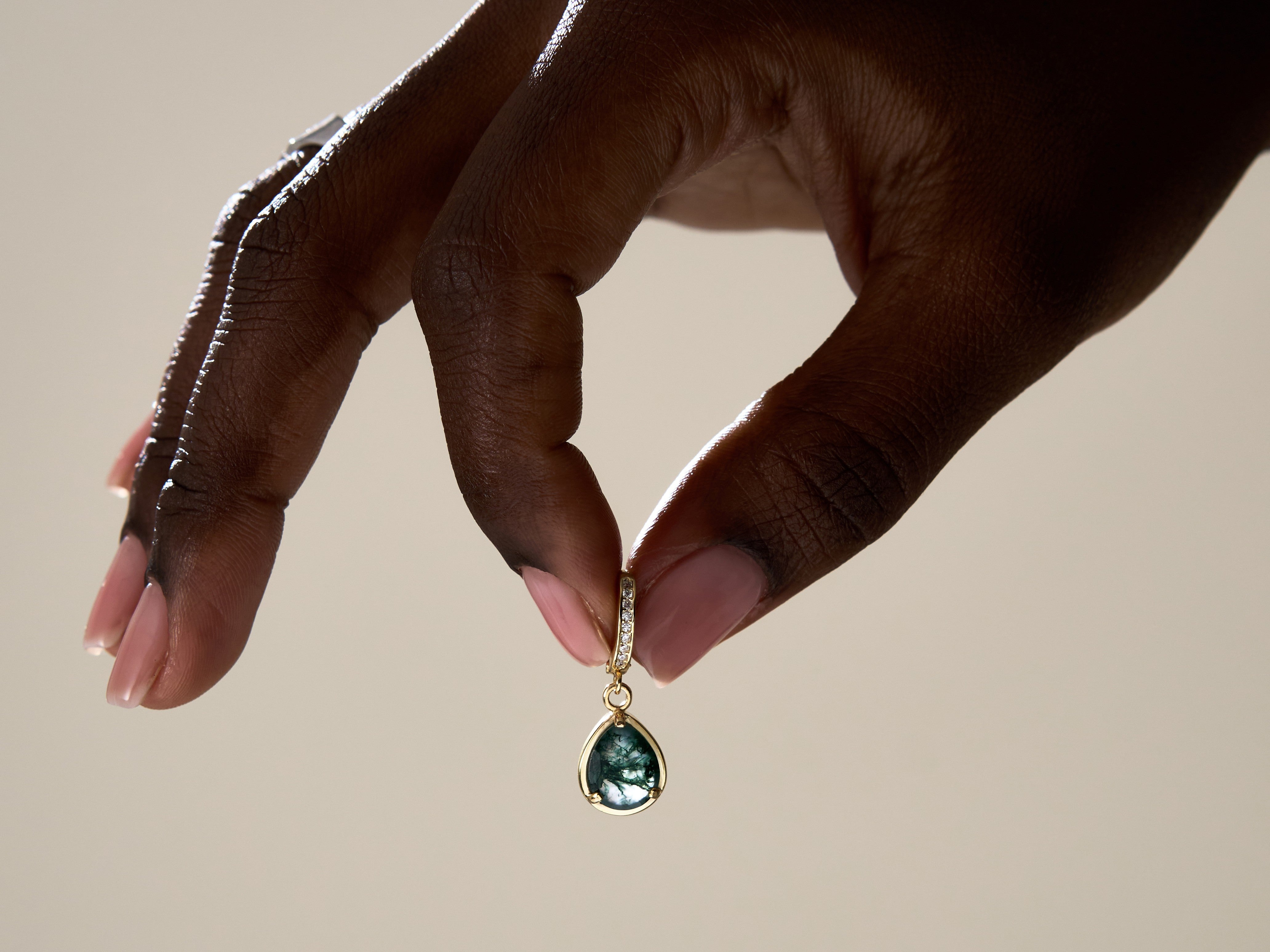 Diamond Moss Agate Earrings