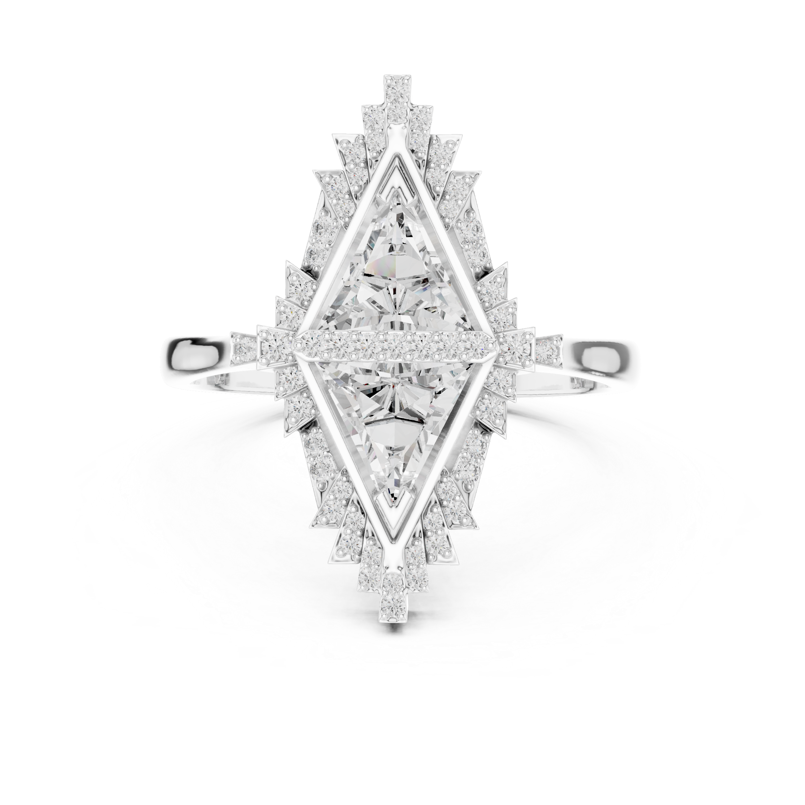 The Wavre Ring - Twin Triangle Geometric Halo Ring