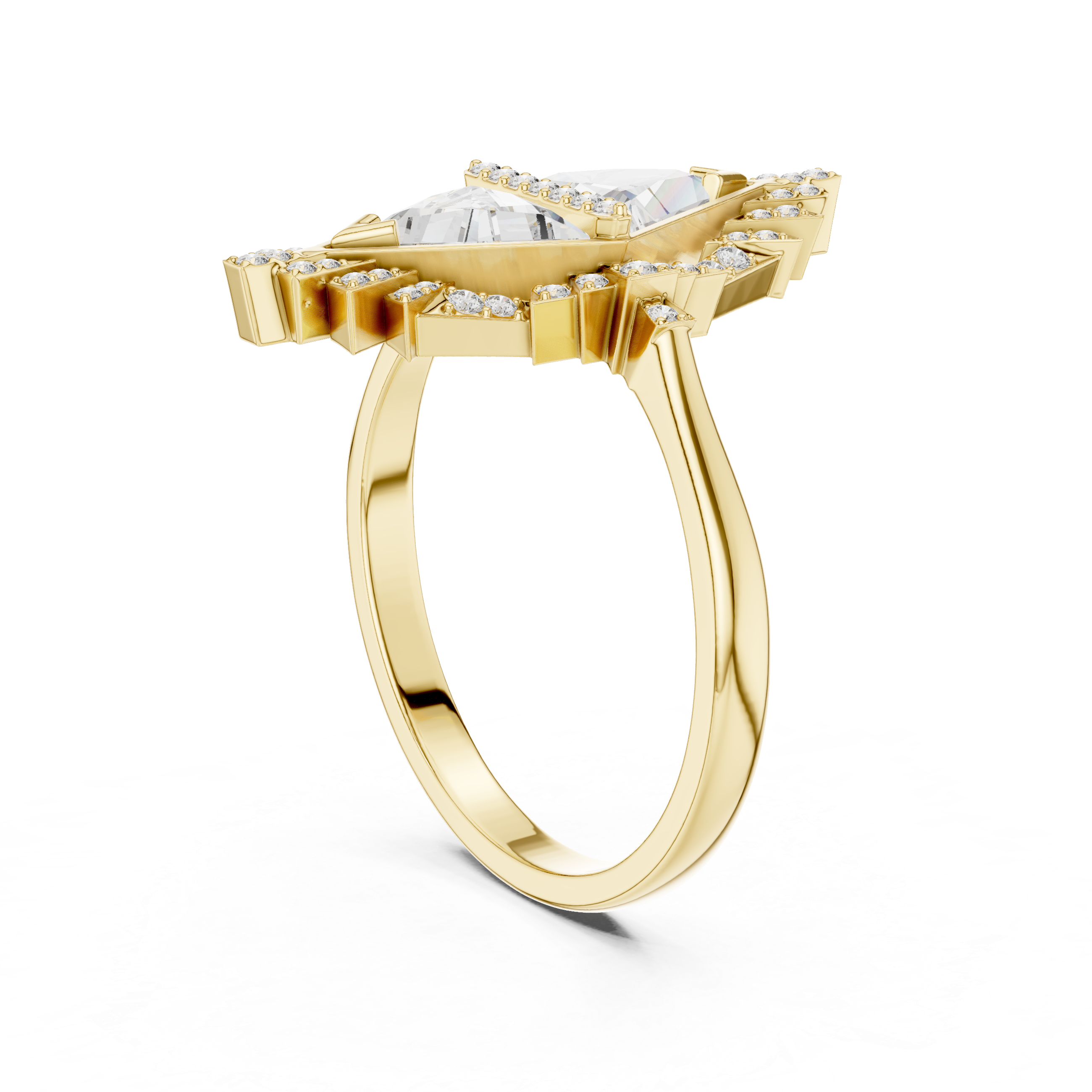The Wavre Ring - Twin Triangle Geometric Halo Ring