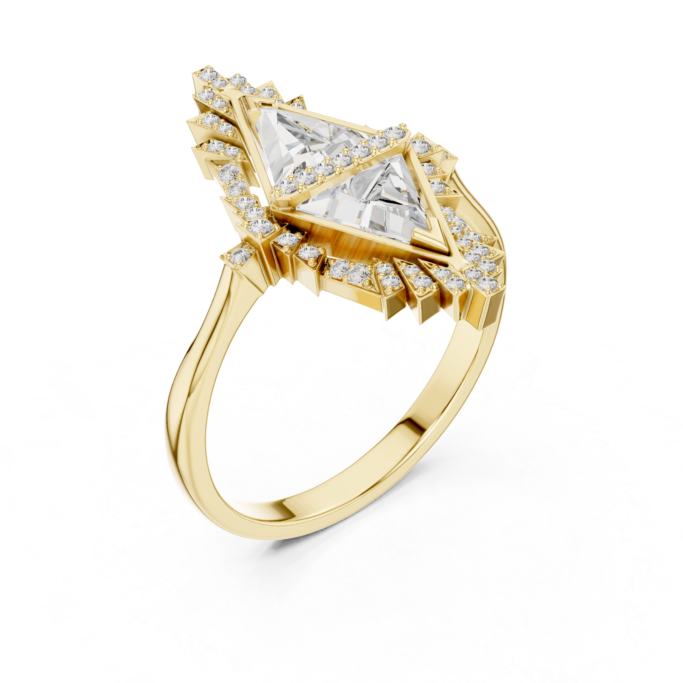 The Wavre Ring - Twin Triangle Geometric Halo Ring