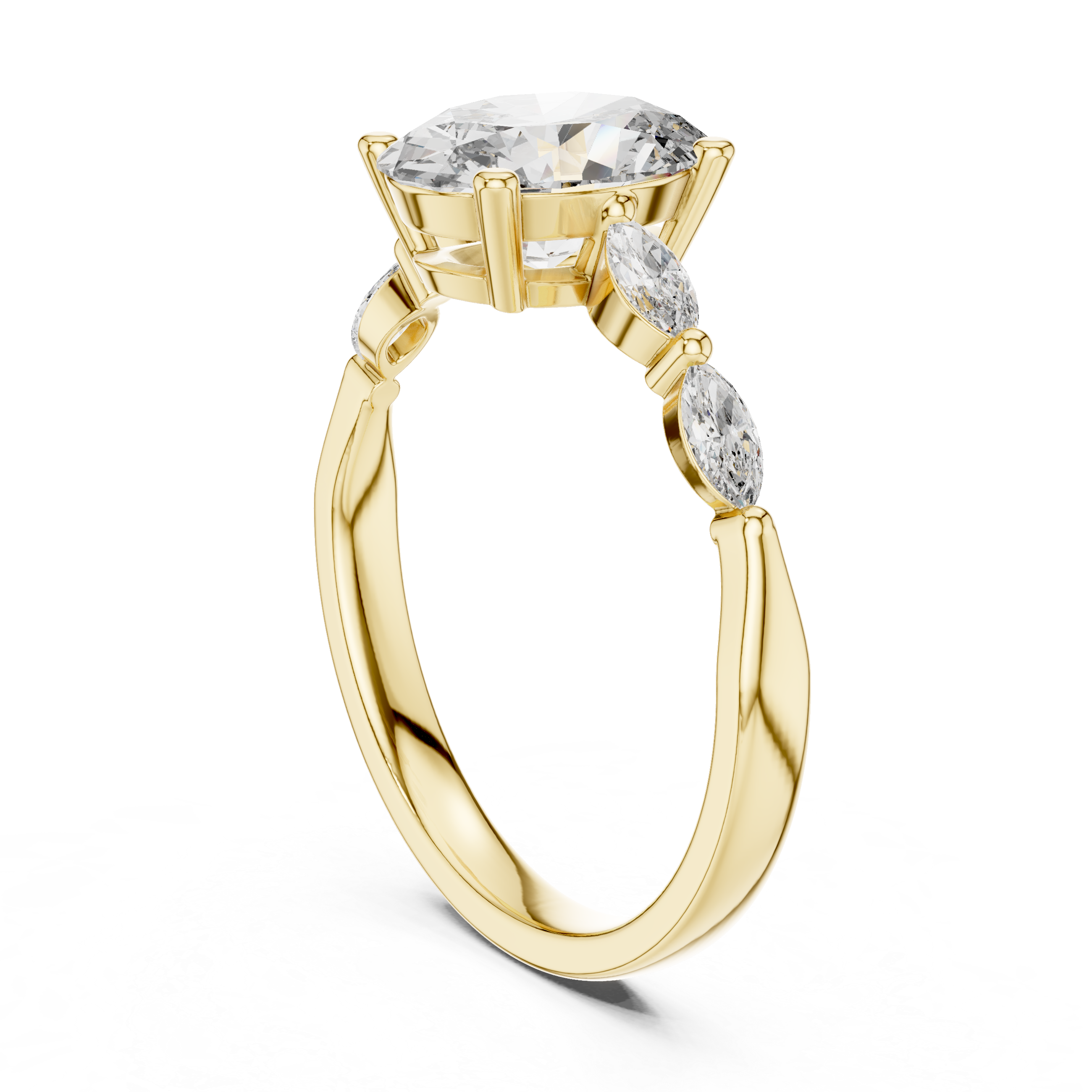 The Schoten Ring - Oval Diamond with Marquise Vine Accents