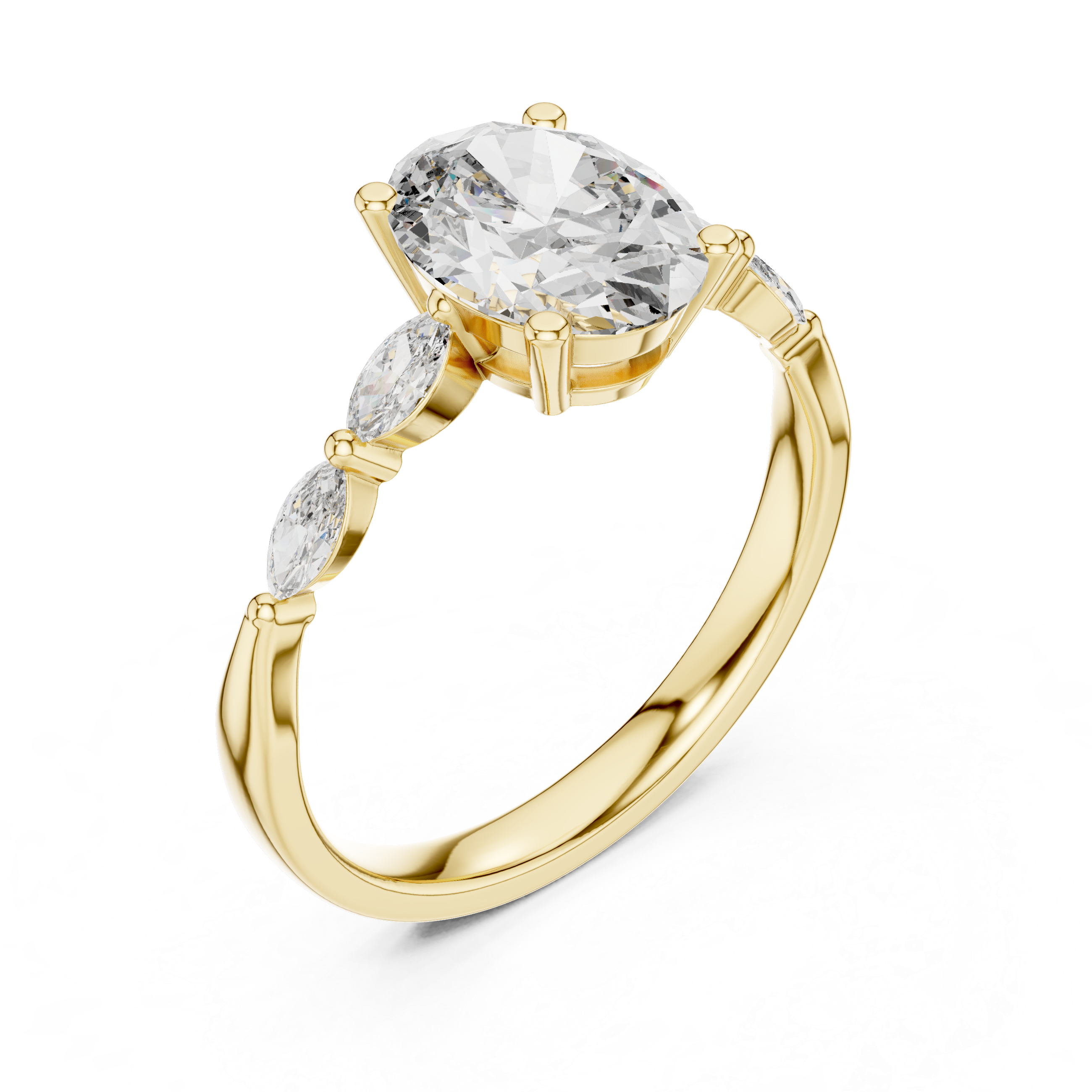The Schoten Ring - Oval Diamond with Marquise Vine Accents