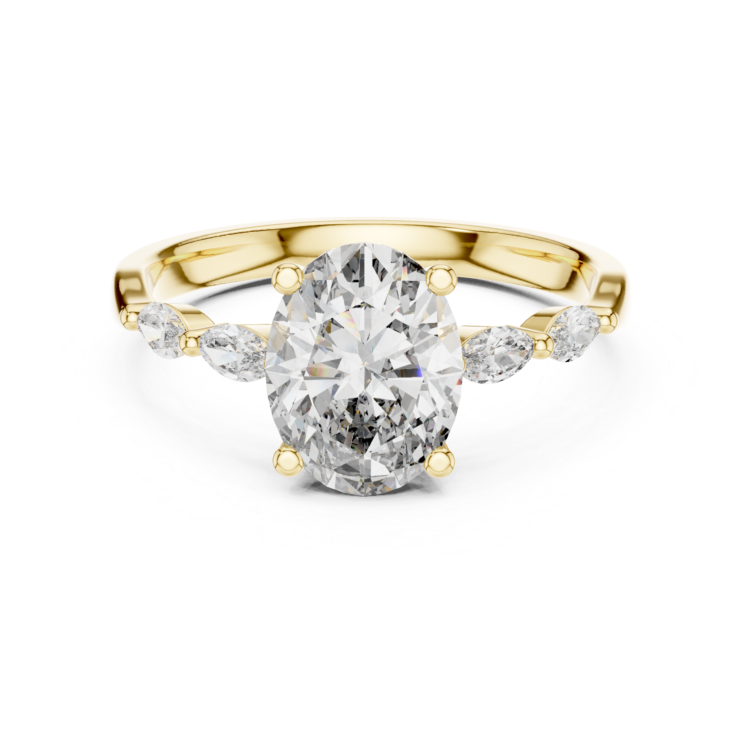 The Schoten Ring - Oval Diamond with Marquise Vine Accents