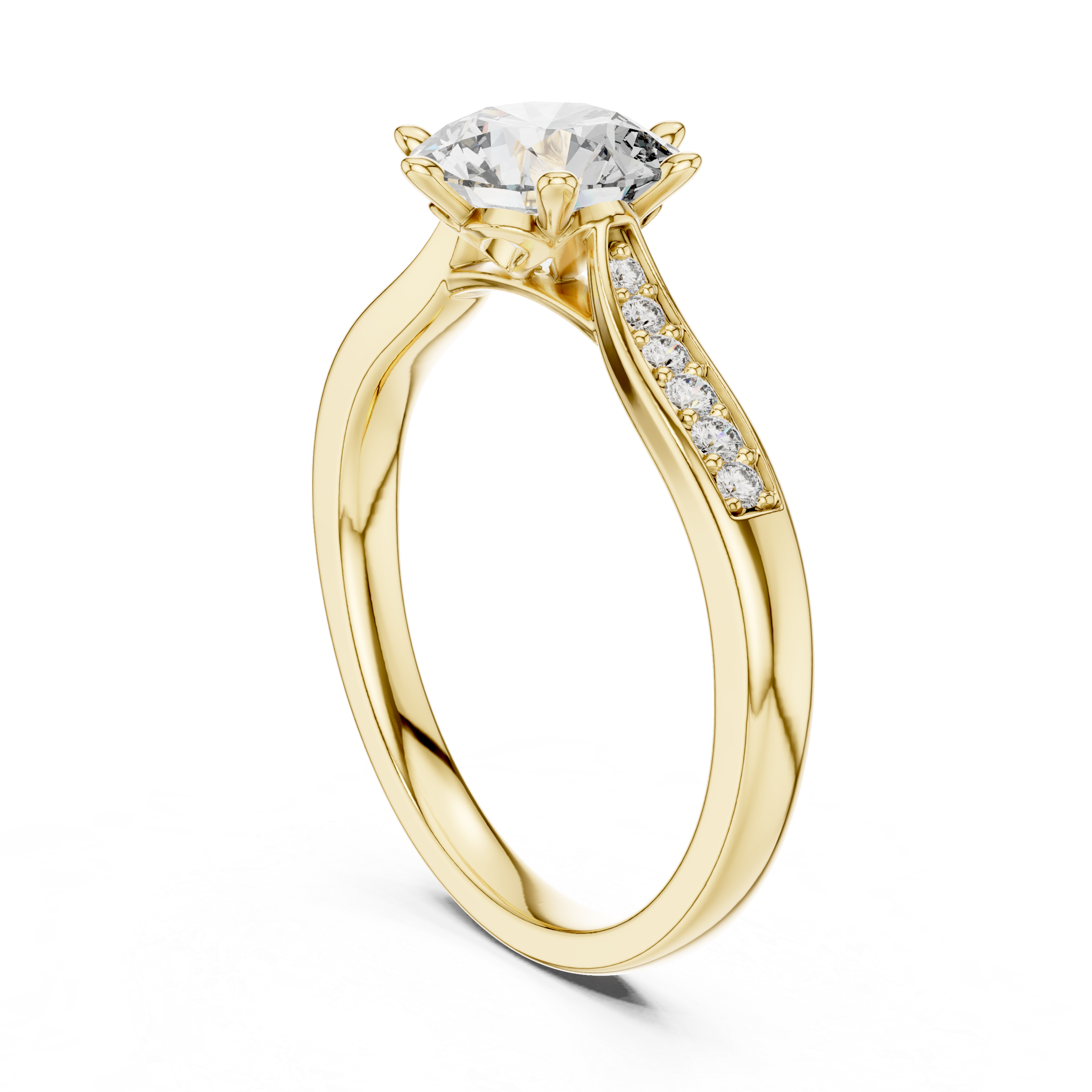 The Kapellen Ring - Round Brilliant Solitaire with Tapered Pavé Band