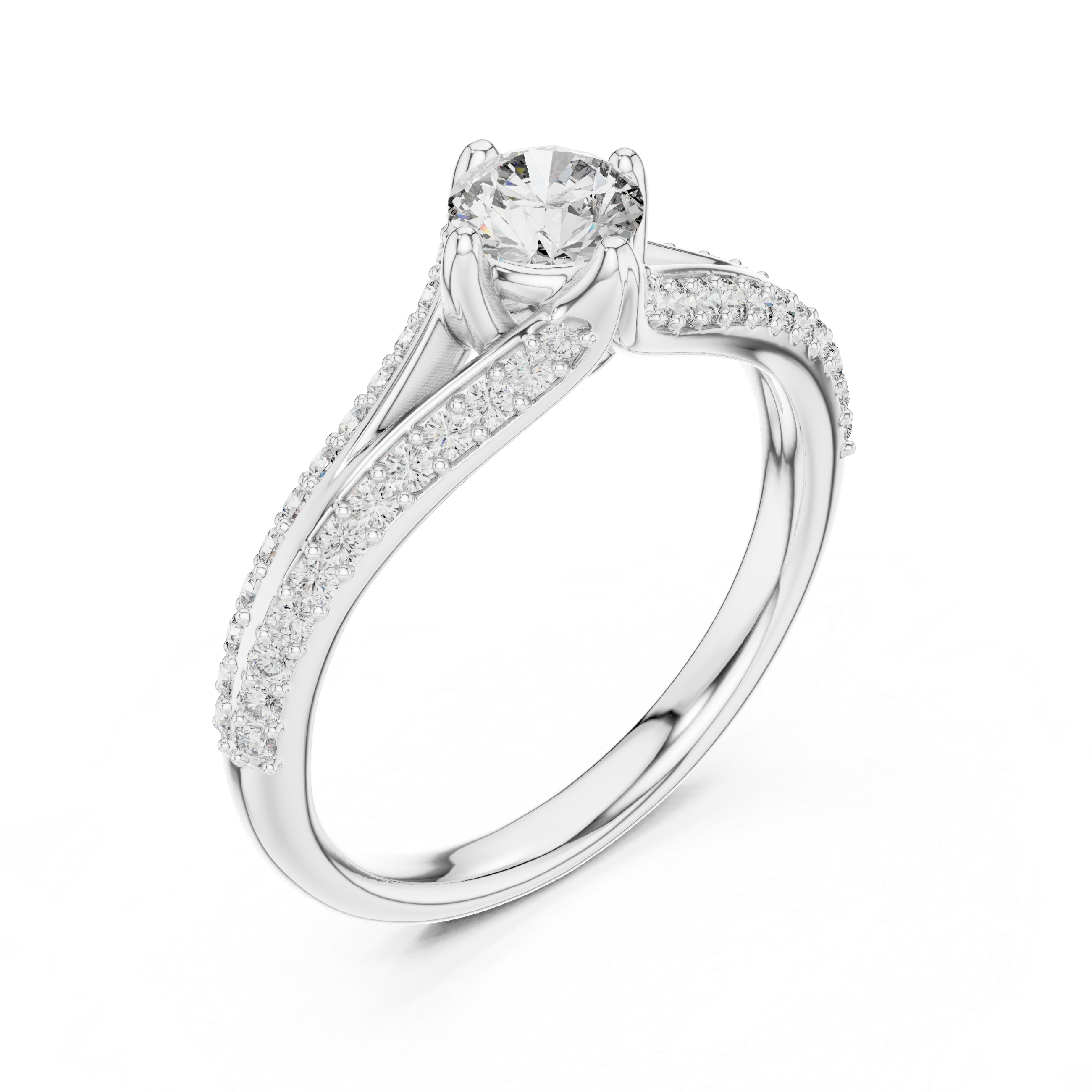 The Villette Ring - Round Brilliant Solitaire with Cathedral Pavé Band