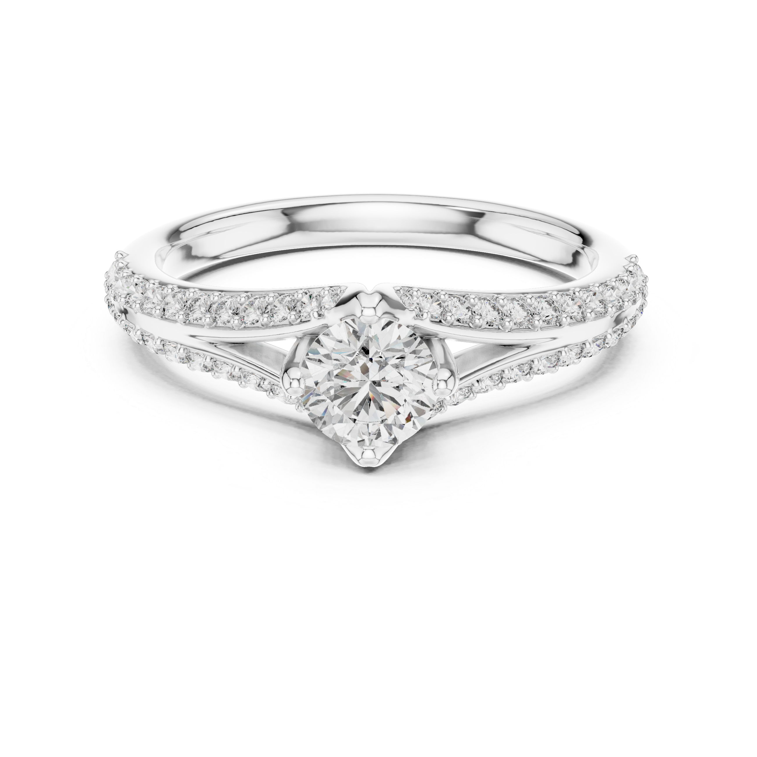 The Villette Ring - Round Brilliant Solitaire with Cathedral Pavé Band