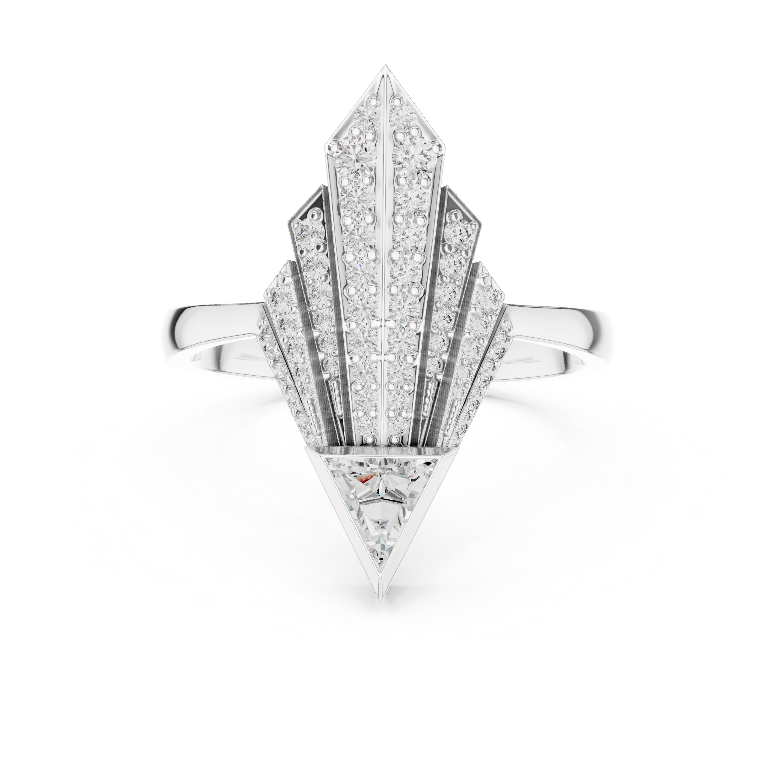 The Deurle Ring - Art Deco Fan Ring with Triangle Diamond & Sunburst Motif