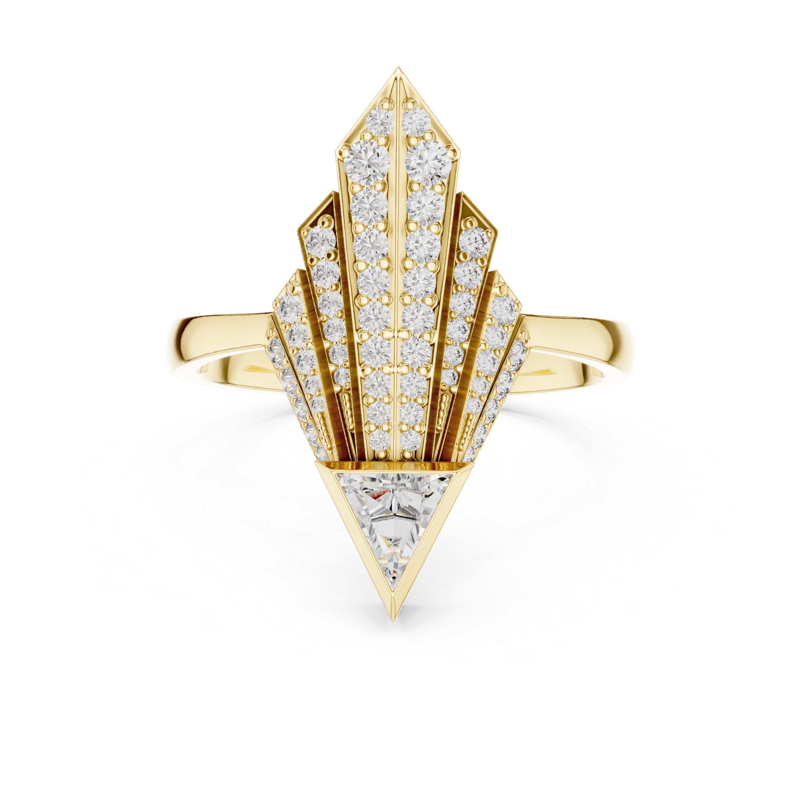 The Deurle Ring - Art Deco Fan Ring with Triangle Diamond & Sunburst Motif