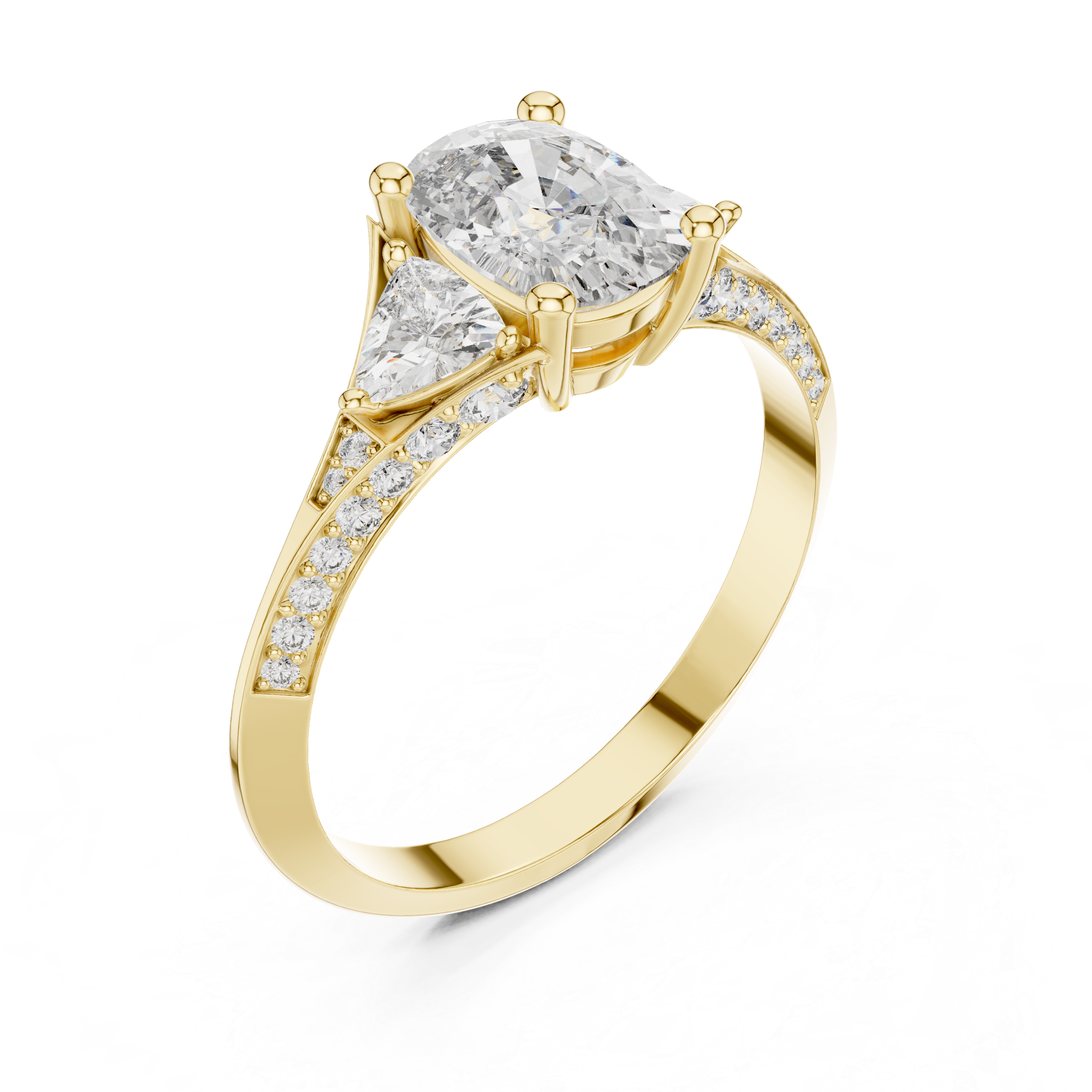 The Ottignies Ring - Cushion Cut Three-Stone Ring with Trillion Accents