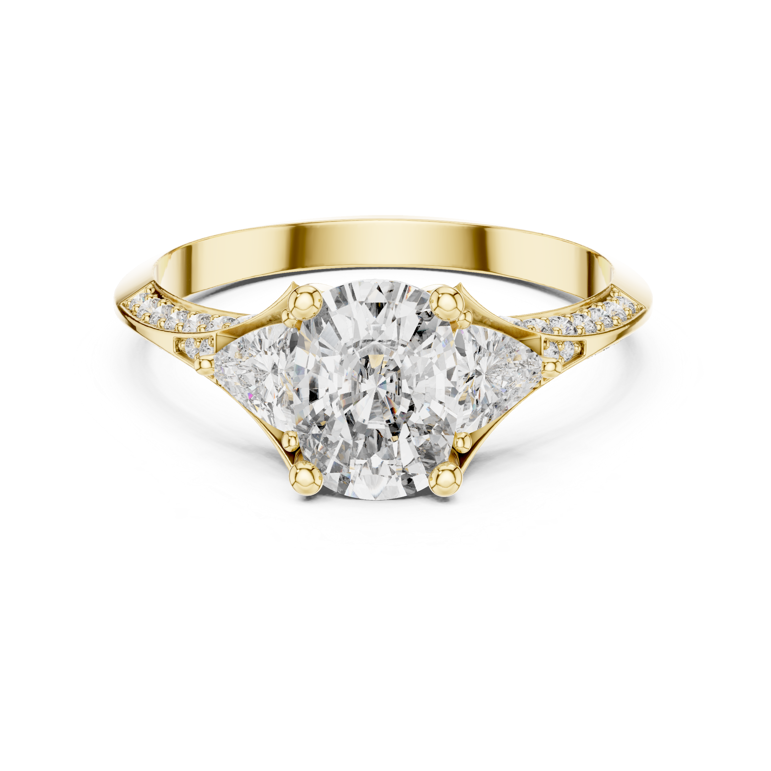 The Ottignies Ring - Cushion Cut Three-Stone Ring with Trillion Accents