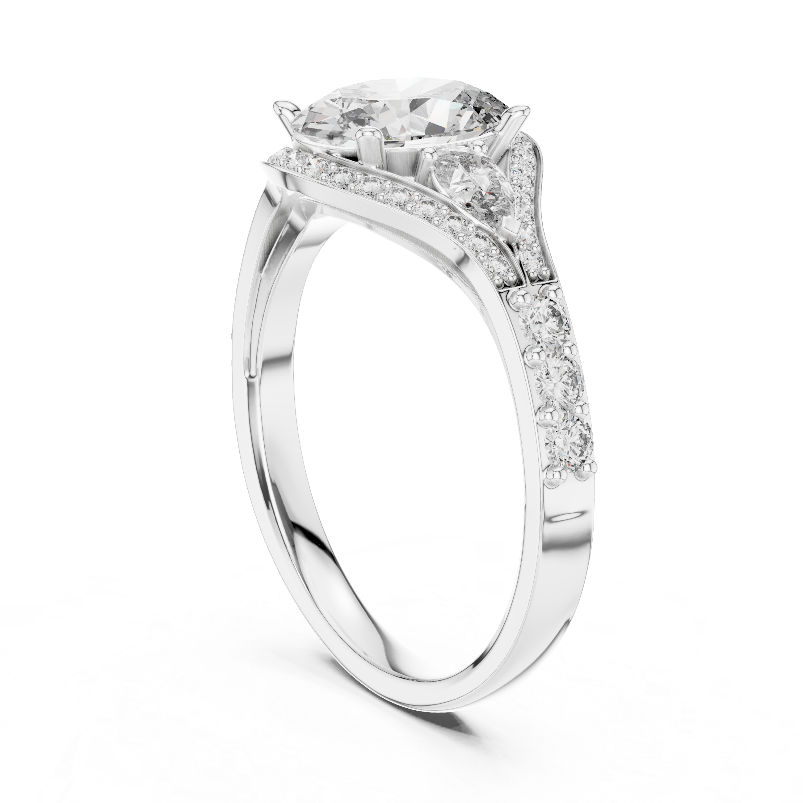 The Loppem Ring - Oval Three-Stone with Pear Accents & Split Shank