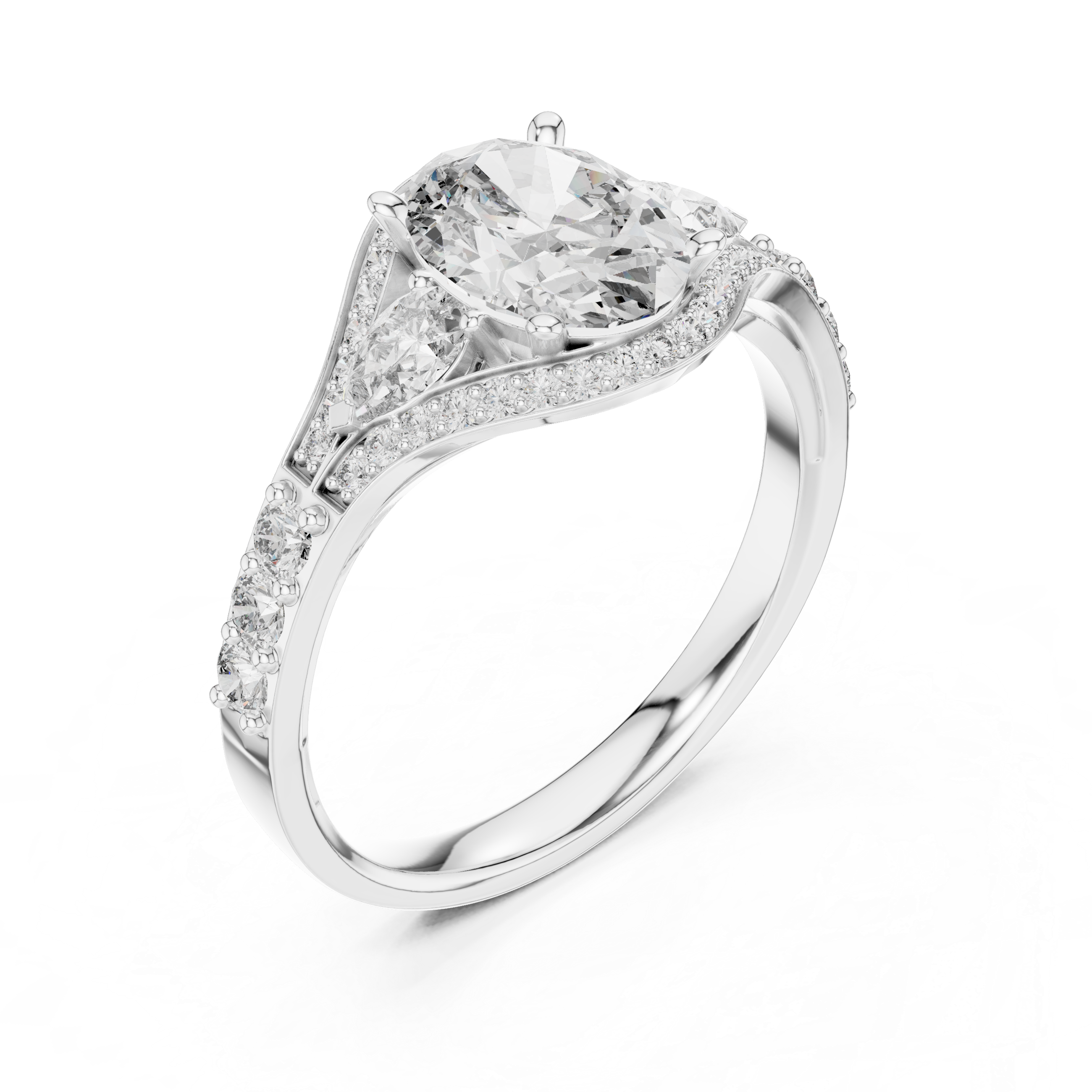 The Loppem Ring - Oval Three-Stone with Pear Accents & Split Shank