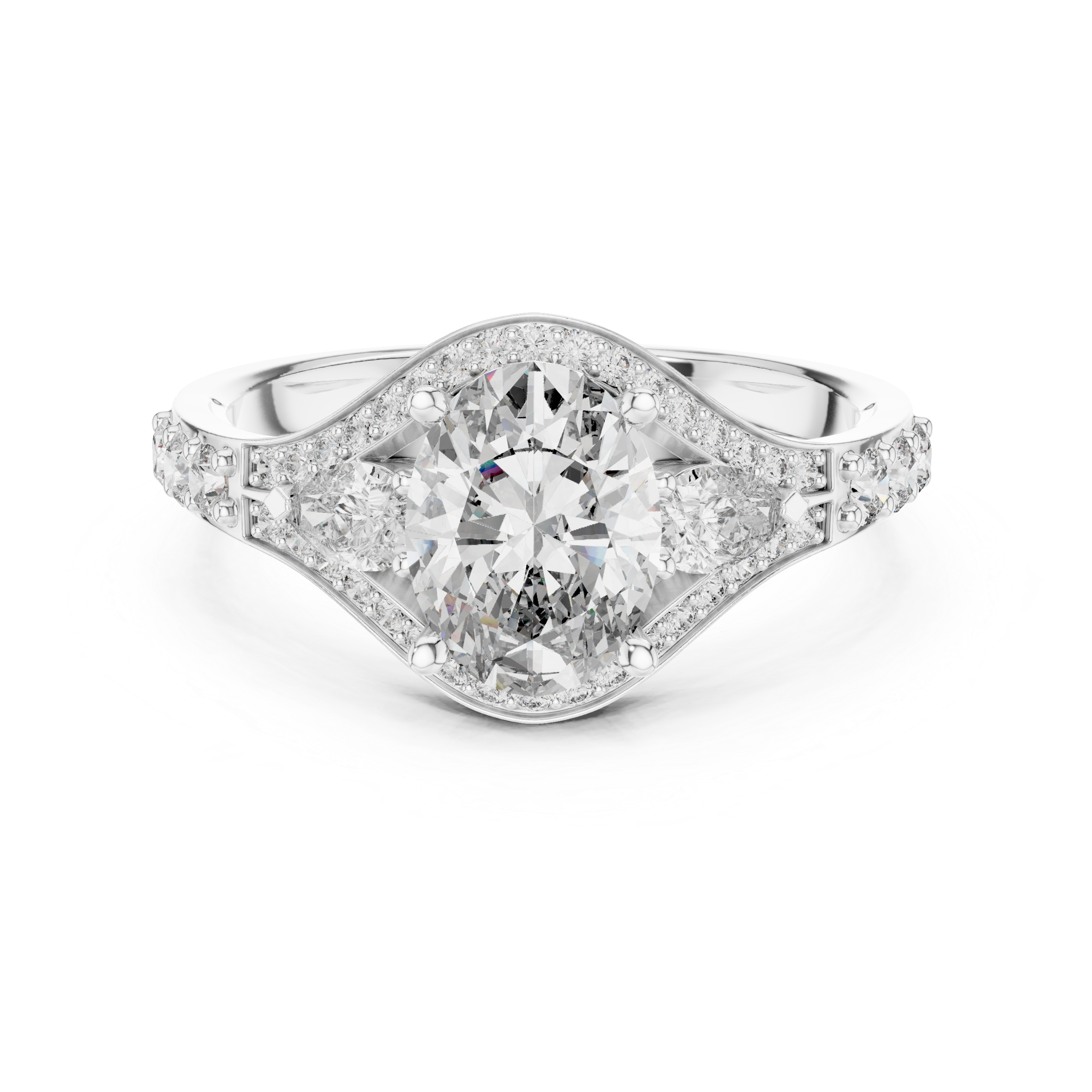 The Loppem Ring - Oval Three-Stone with Pear Accents & Split Shank