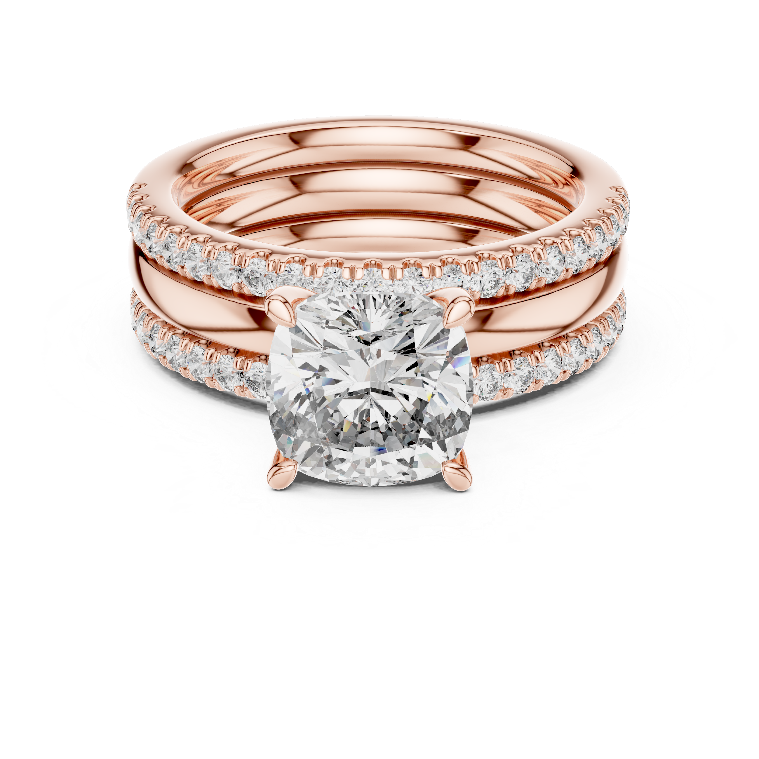 The Veere Ring - Cushion Cut Triple-Row Bridal Set