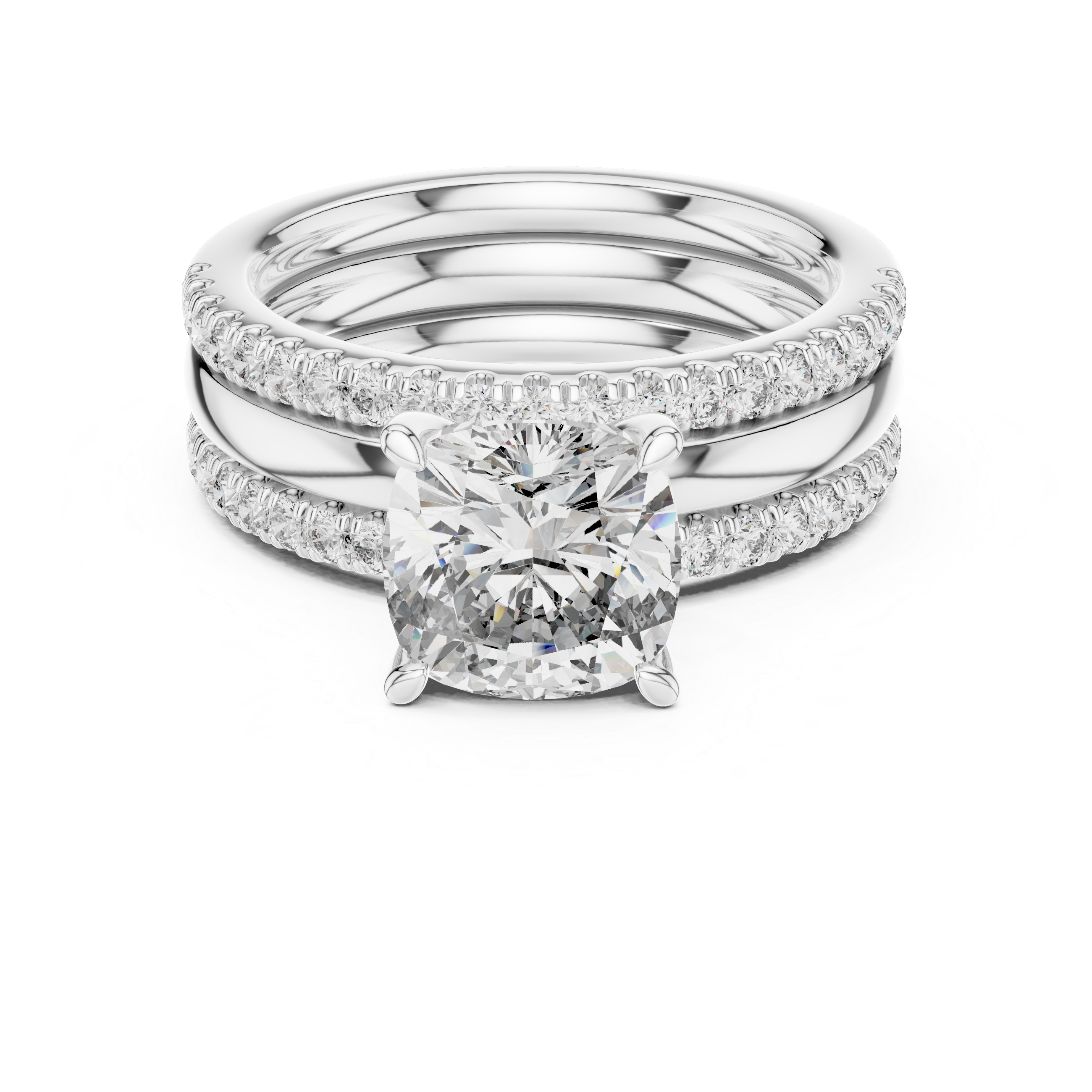 The Veere Ring - Cushion Cut Triple-Row Bridal Set