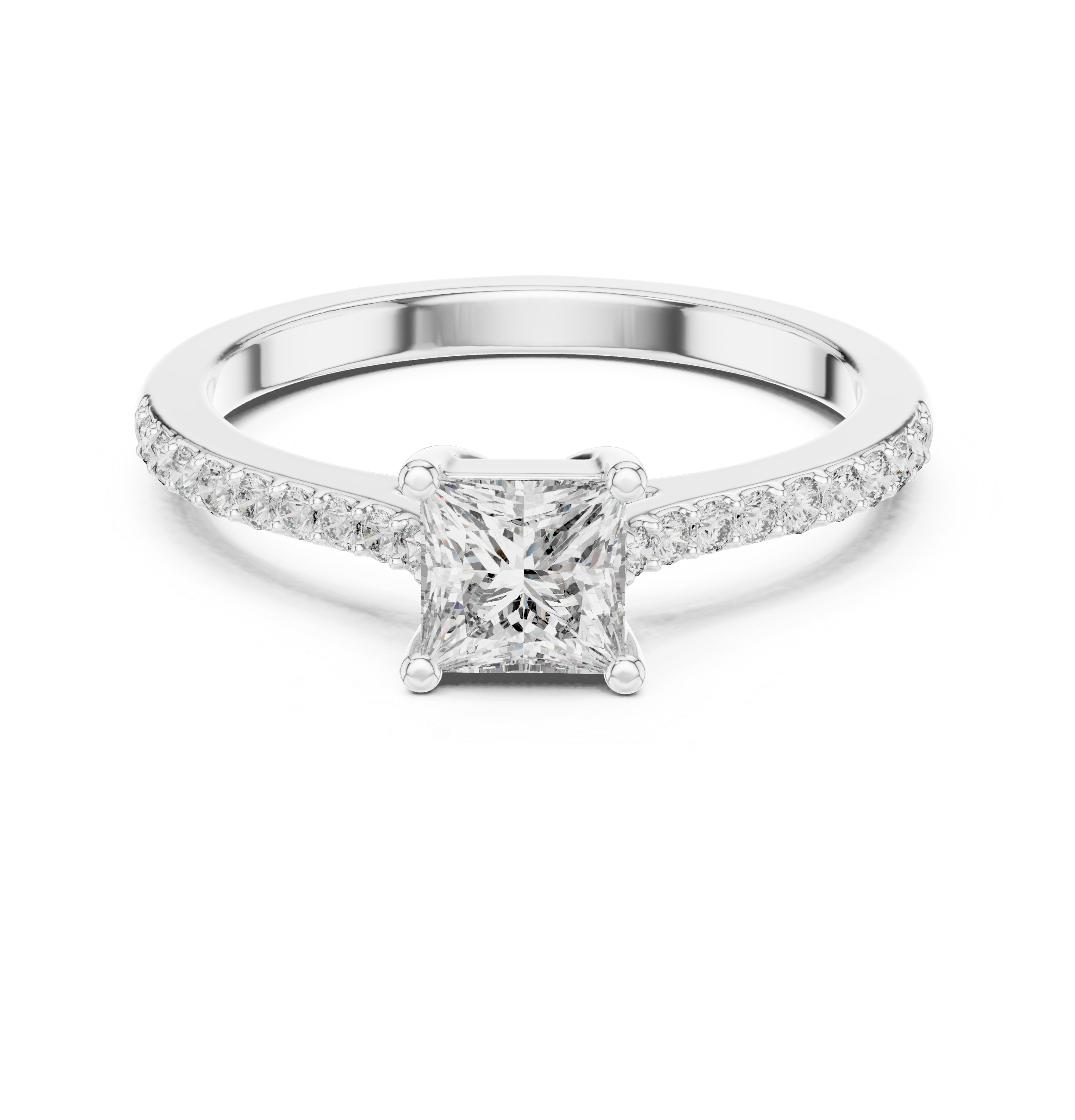 The Utena Ring - Princess Cut Solitaire Pavé Engagement Ring
