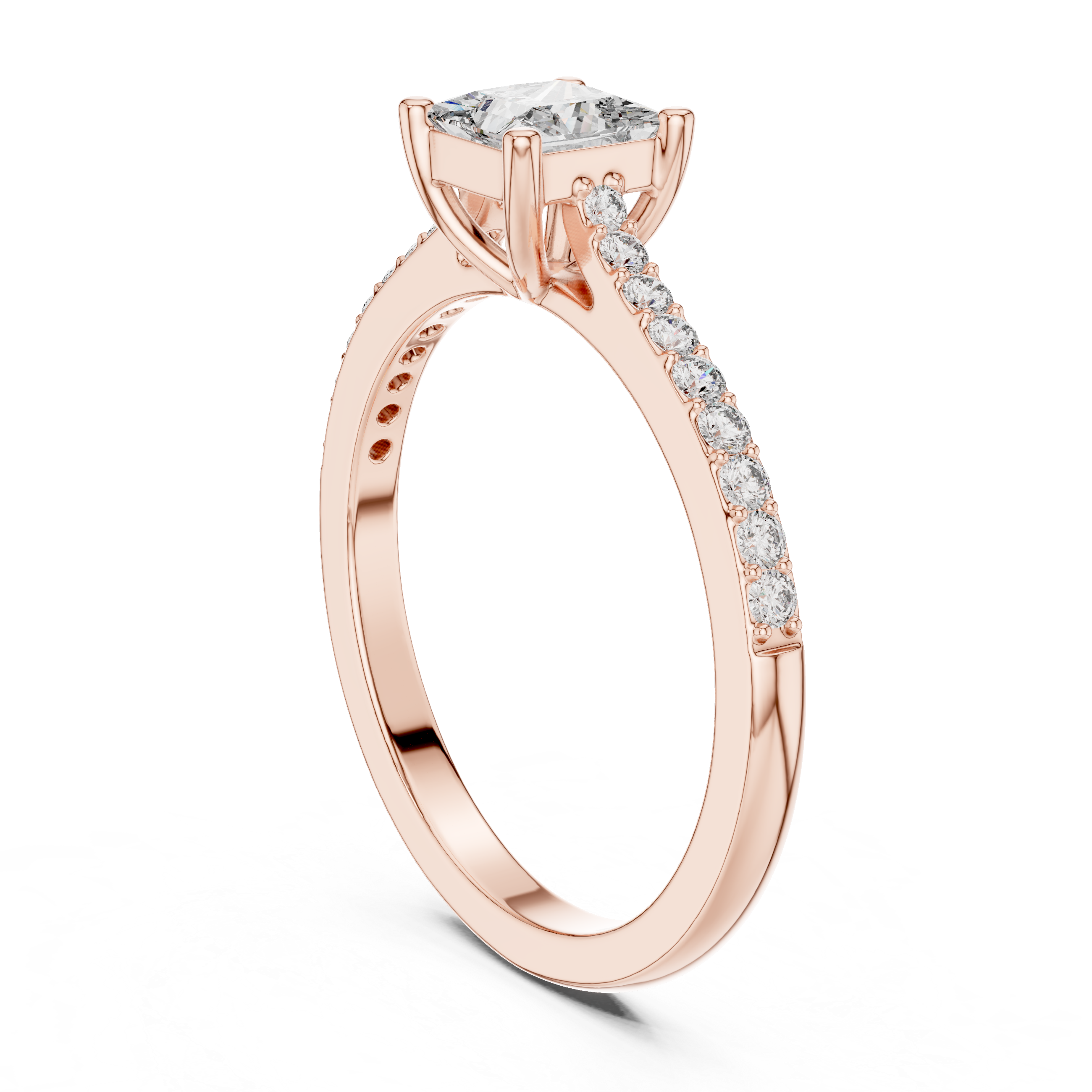 The Utena Ring - Princess Cut Solitaire Pavé Engagement Ring