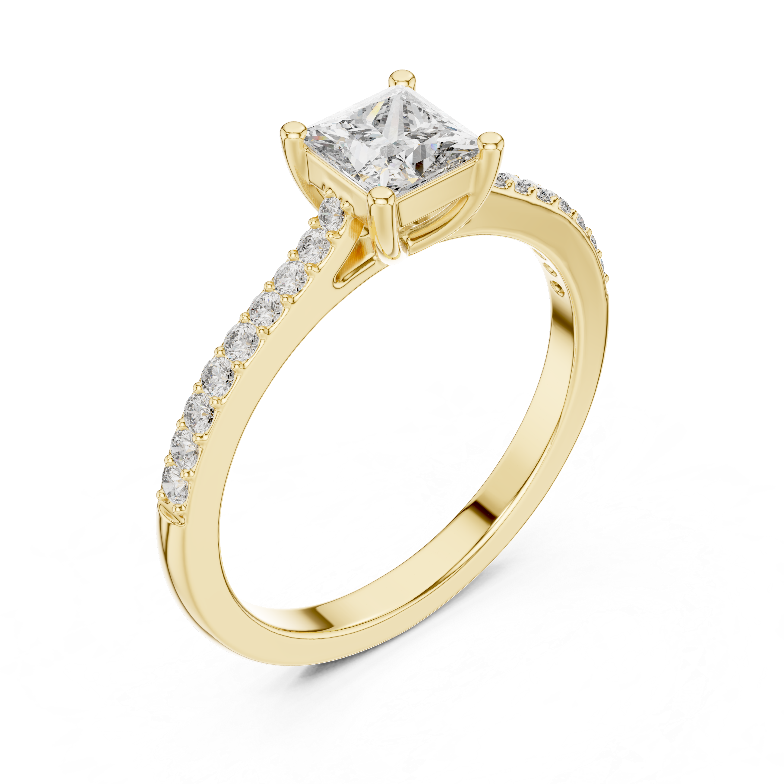 The Utena Ring - Princess Cut Solitaire Pavé Engagement Ring