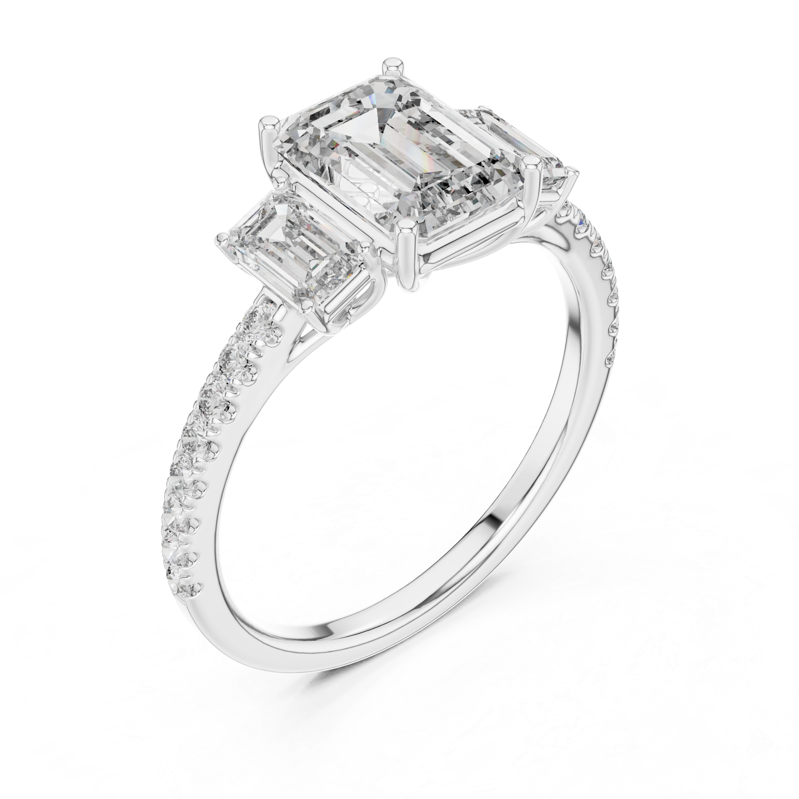 The Sigtuna Ring - Emerald Cut Three-Stone Pavé Engagement Ring