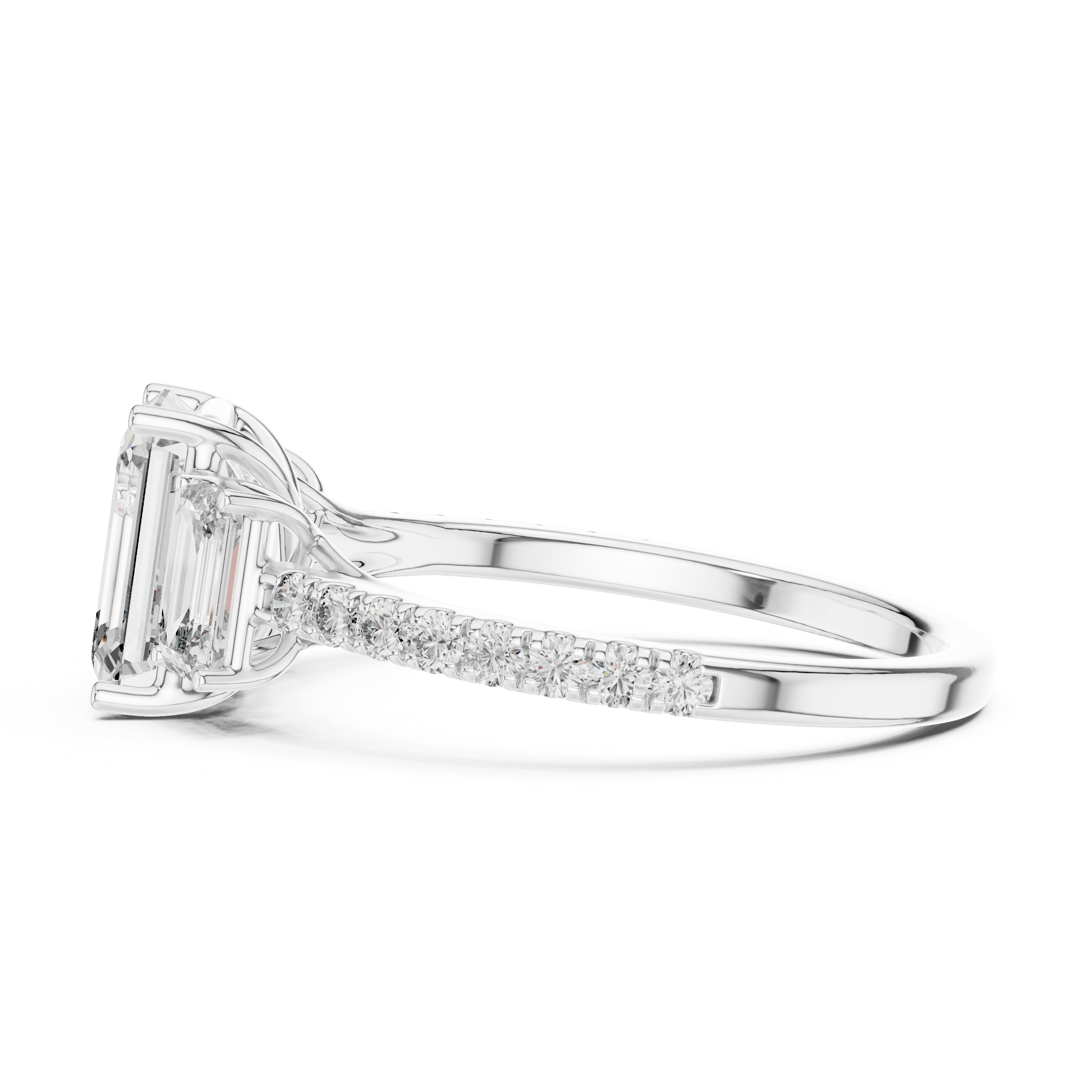 The Sigtuna Ring - Emerald Cut Three-Stone Pavé Engagement Ring