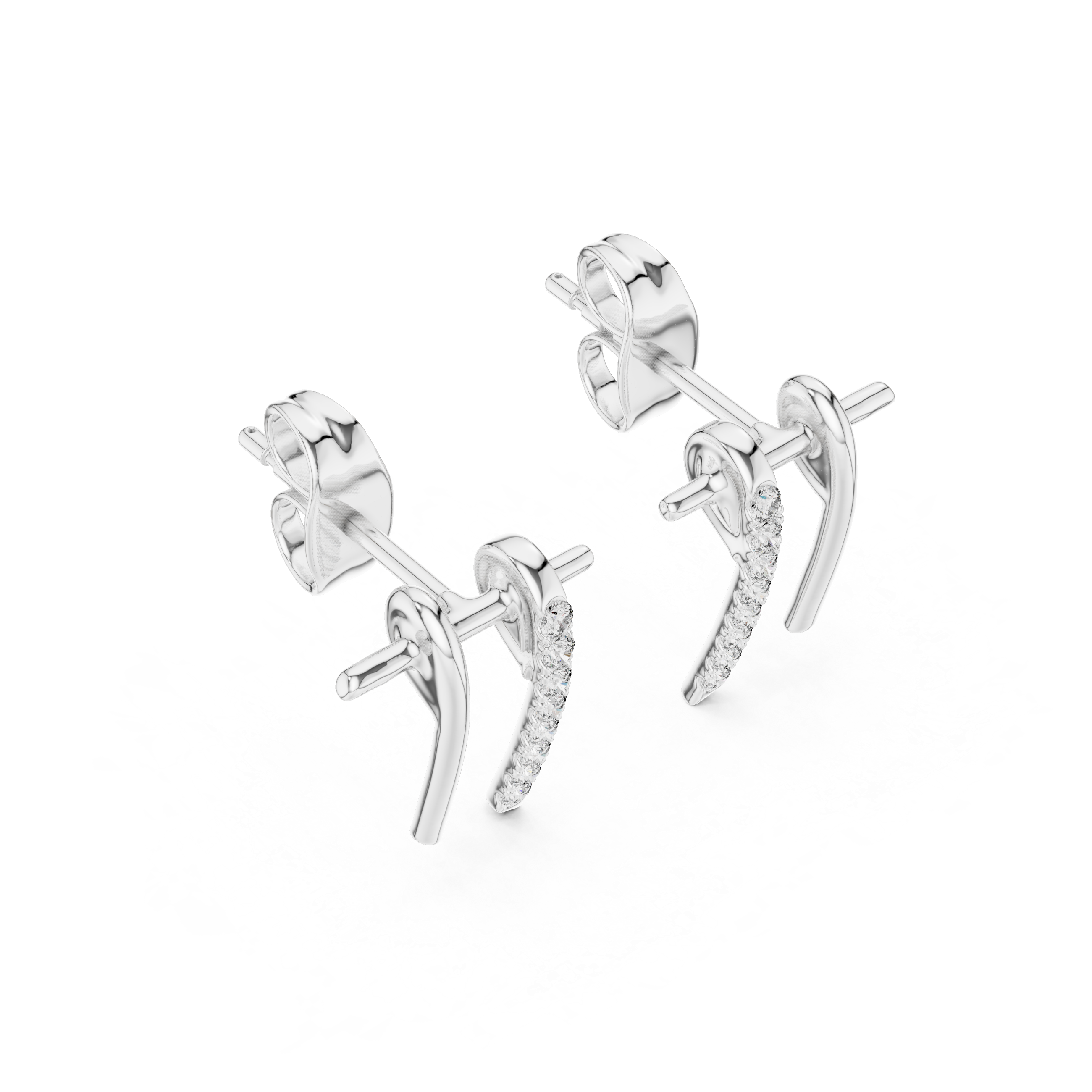 The Trysil Earrings - Diamond Pave J-Hoop Studs