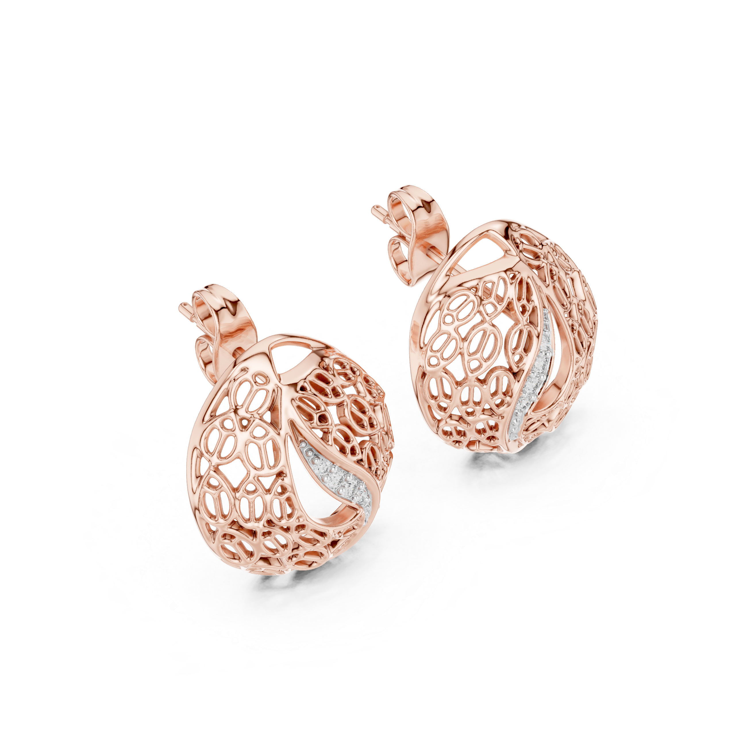 The Geilo Earrings - Diamond Openwork Dome Studs