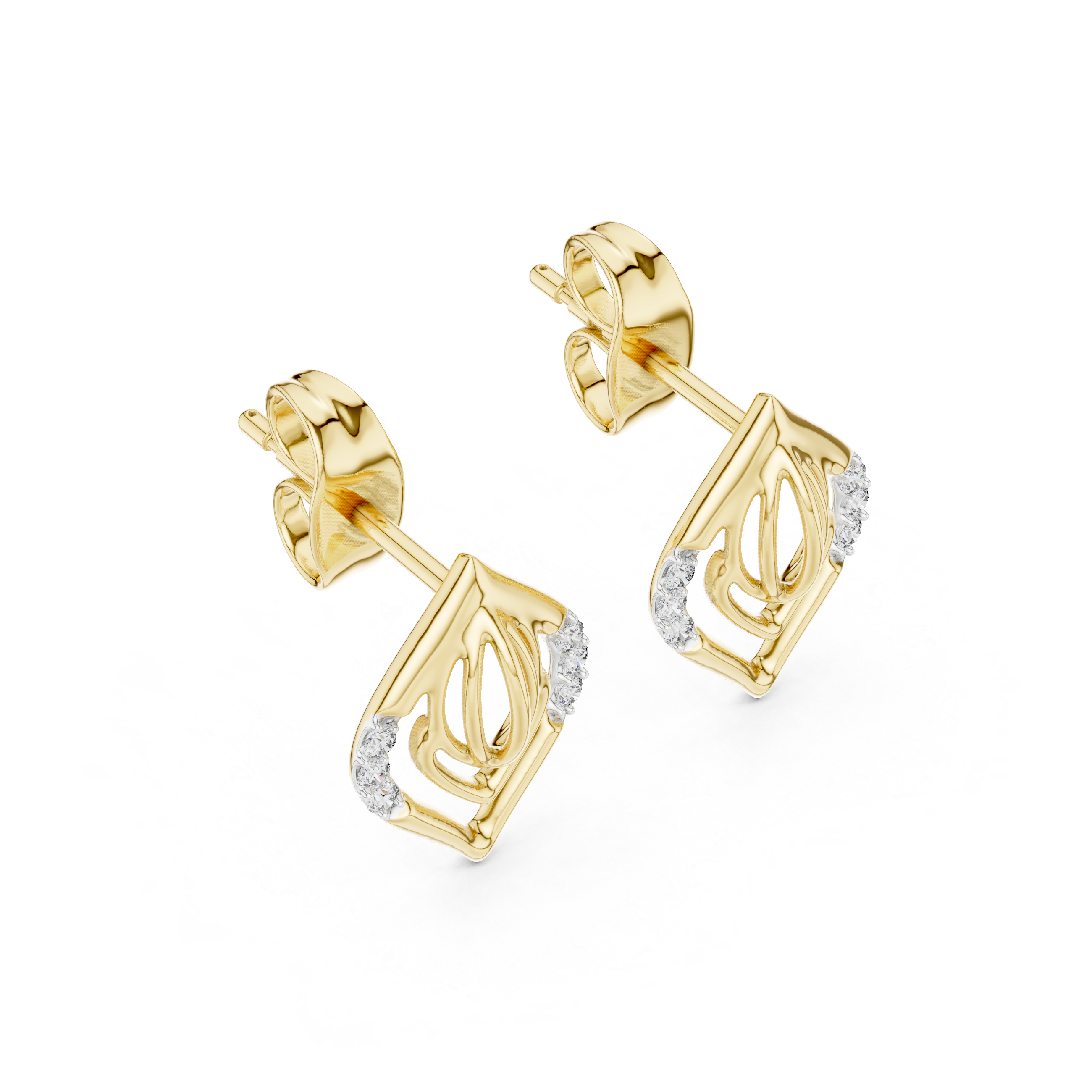 The Asker Earrings - Sculptural Diamond Leaf Studs