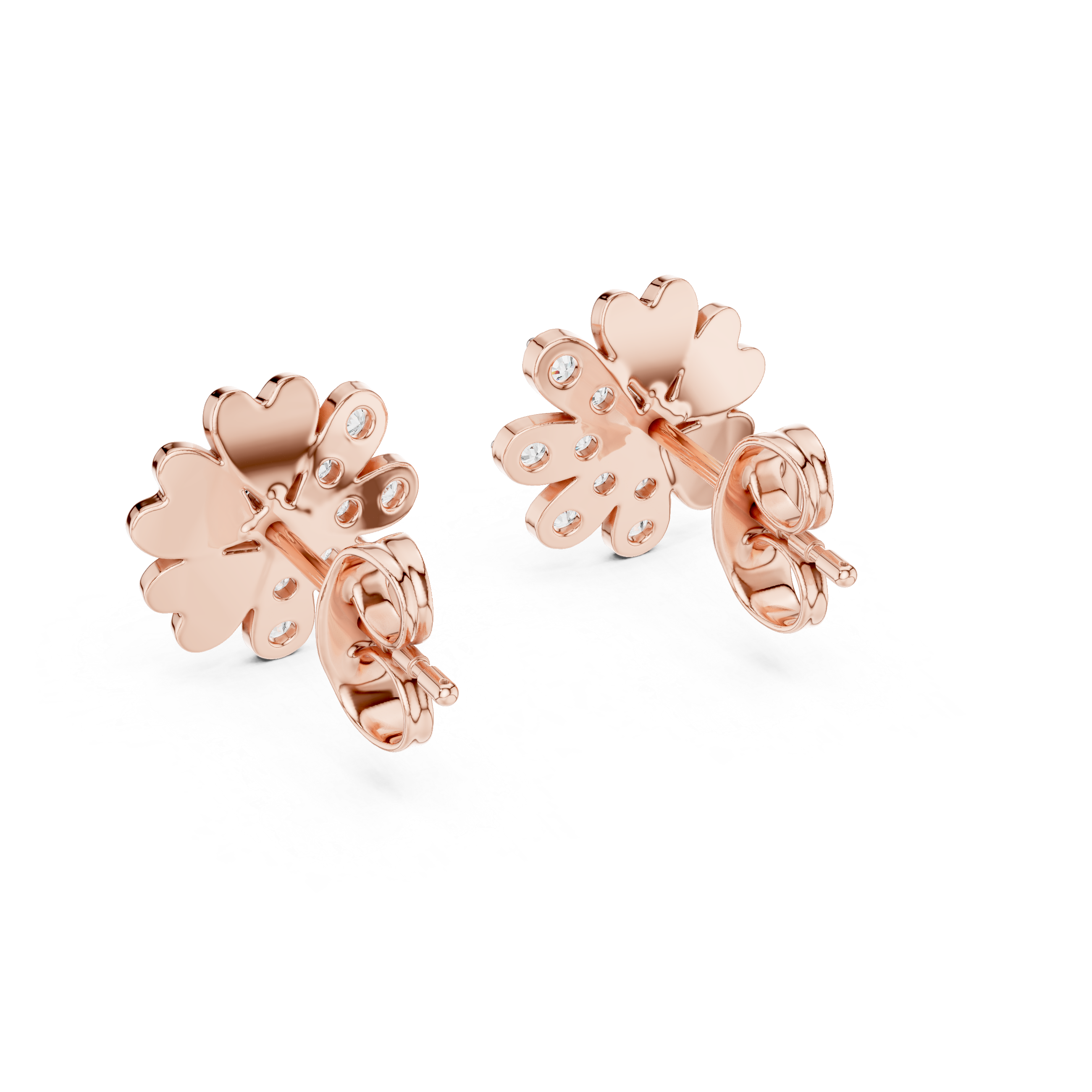 The Ruggell Earrings - Diamond Heart Petal Flower Studs