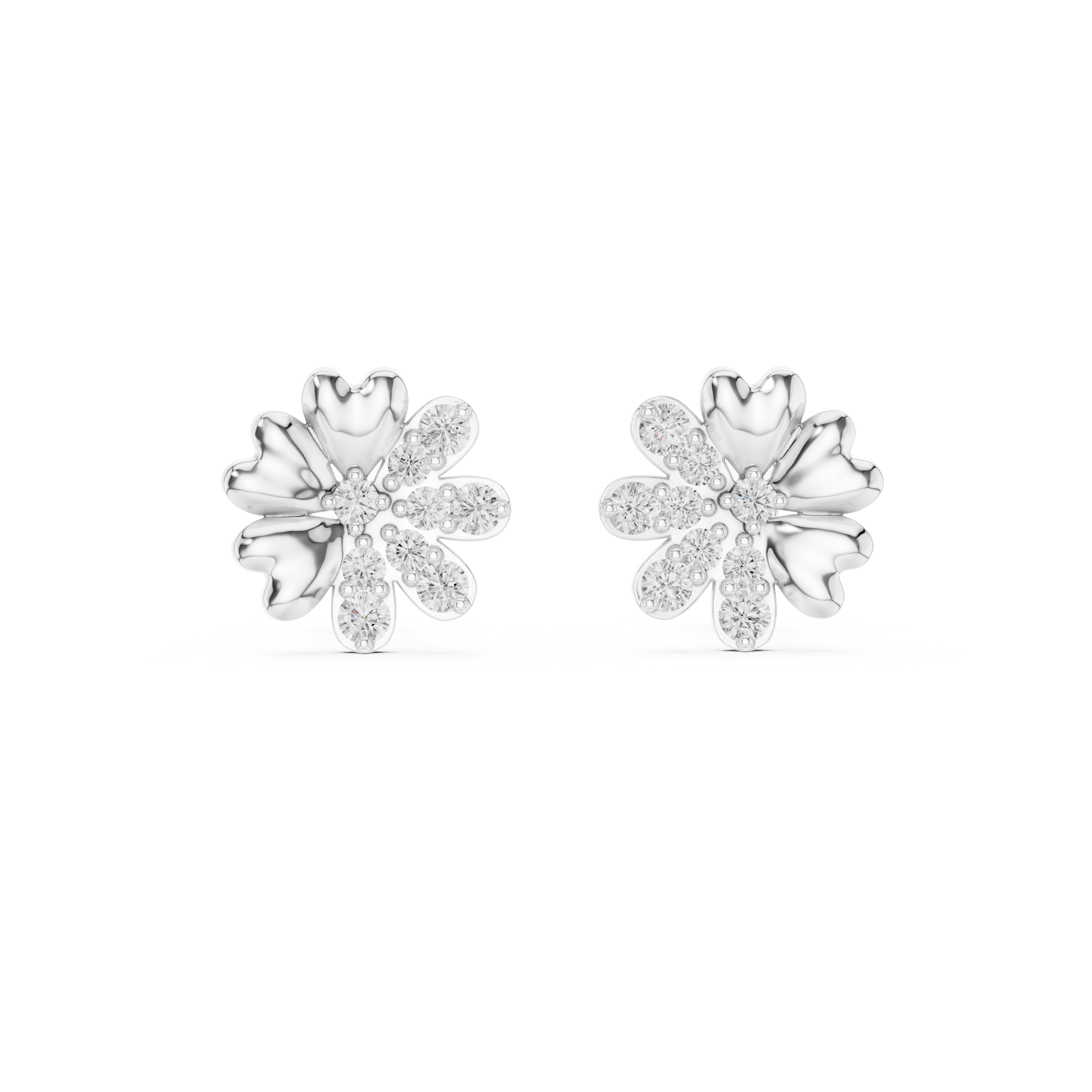 The Ruggell Earrings - Diamond Heart Petal Flower Studs