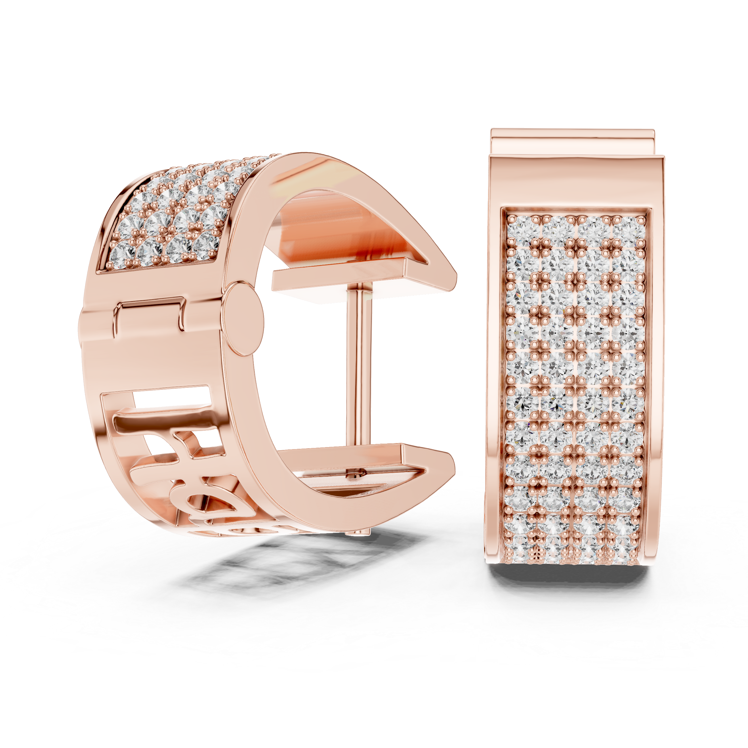 The Lucca Earrings – Wide Pavé Diamond "Happy" Motif Hoops