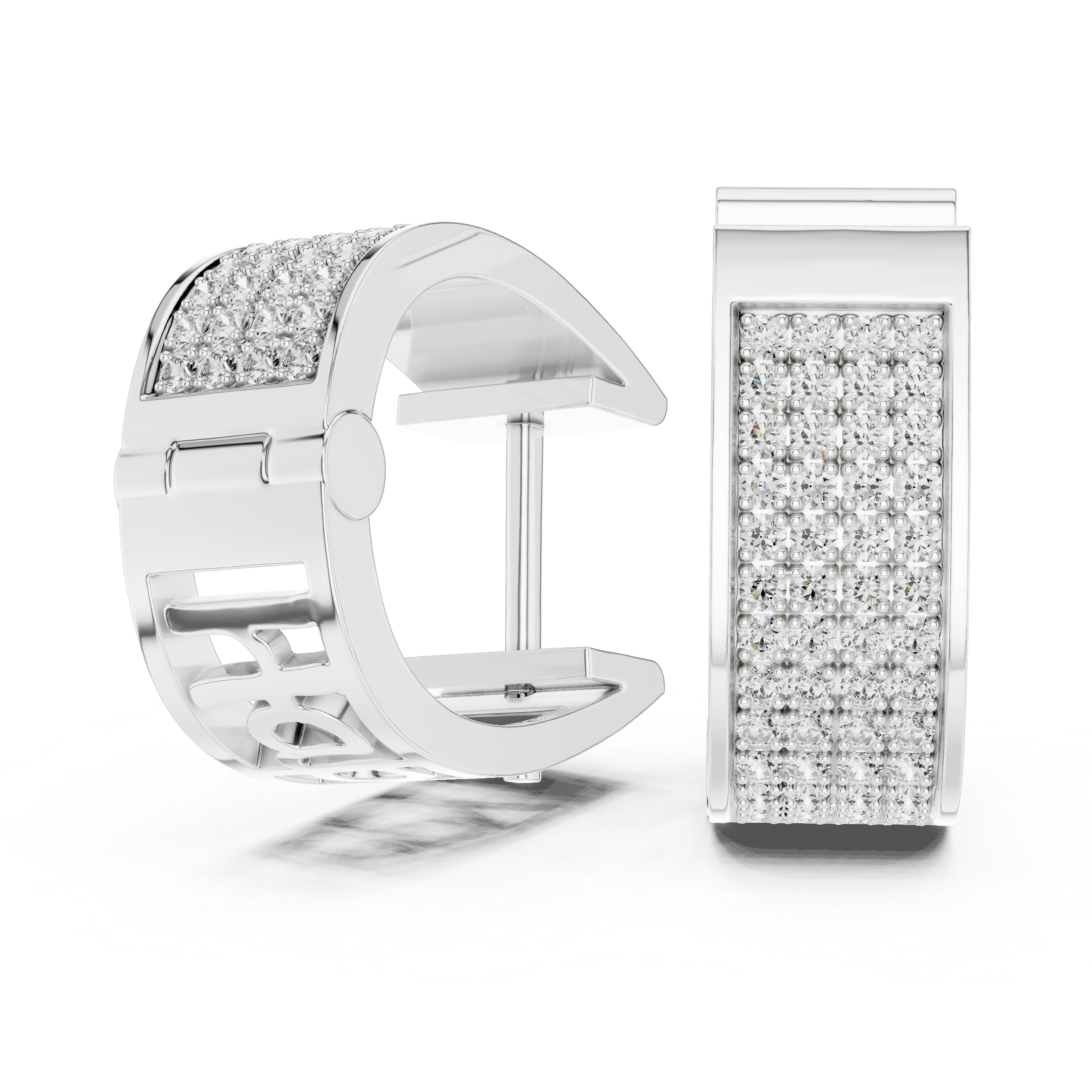 The Lucca Earrings – Wide Pavé Diamond "Happy" Motif Hoops