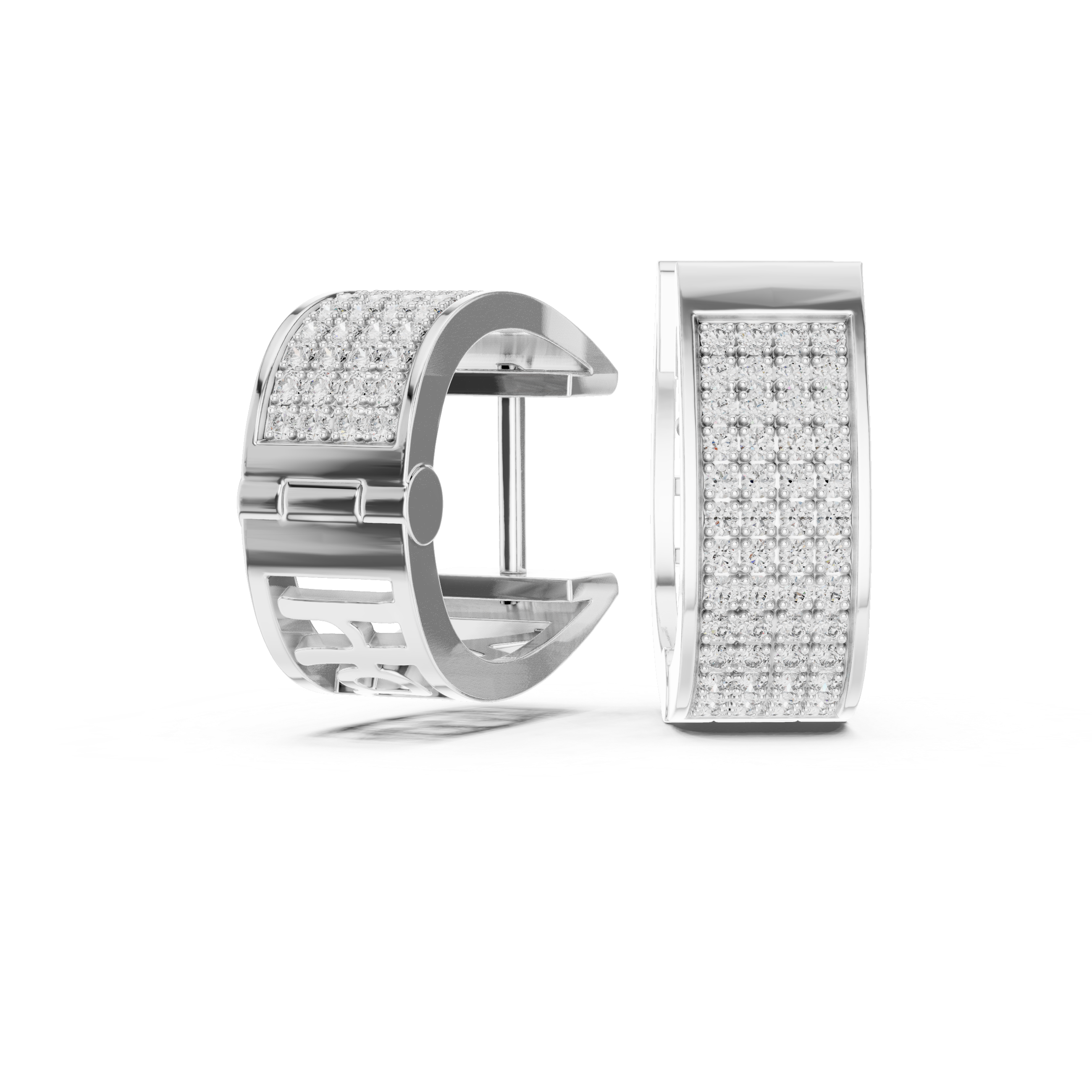 The Lucca Earrings – Wide Pavé Diamond "Happy" Motif Hoops