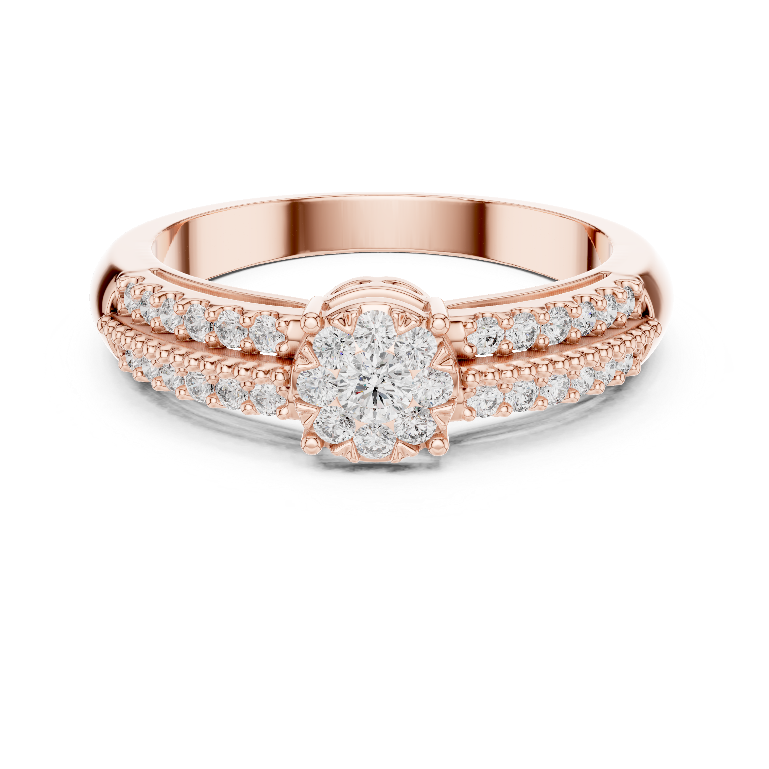 The Cabourg Ring - Floral Cluster Diamond Ring with Pavé Shank