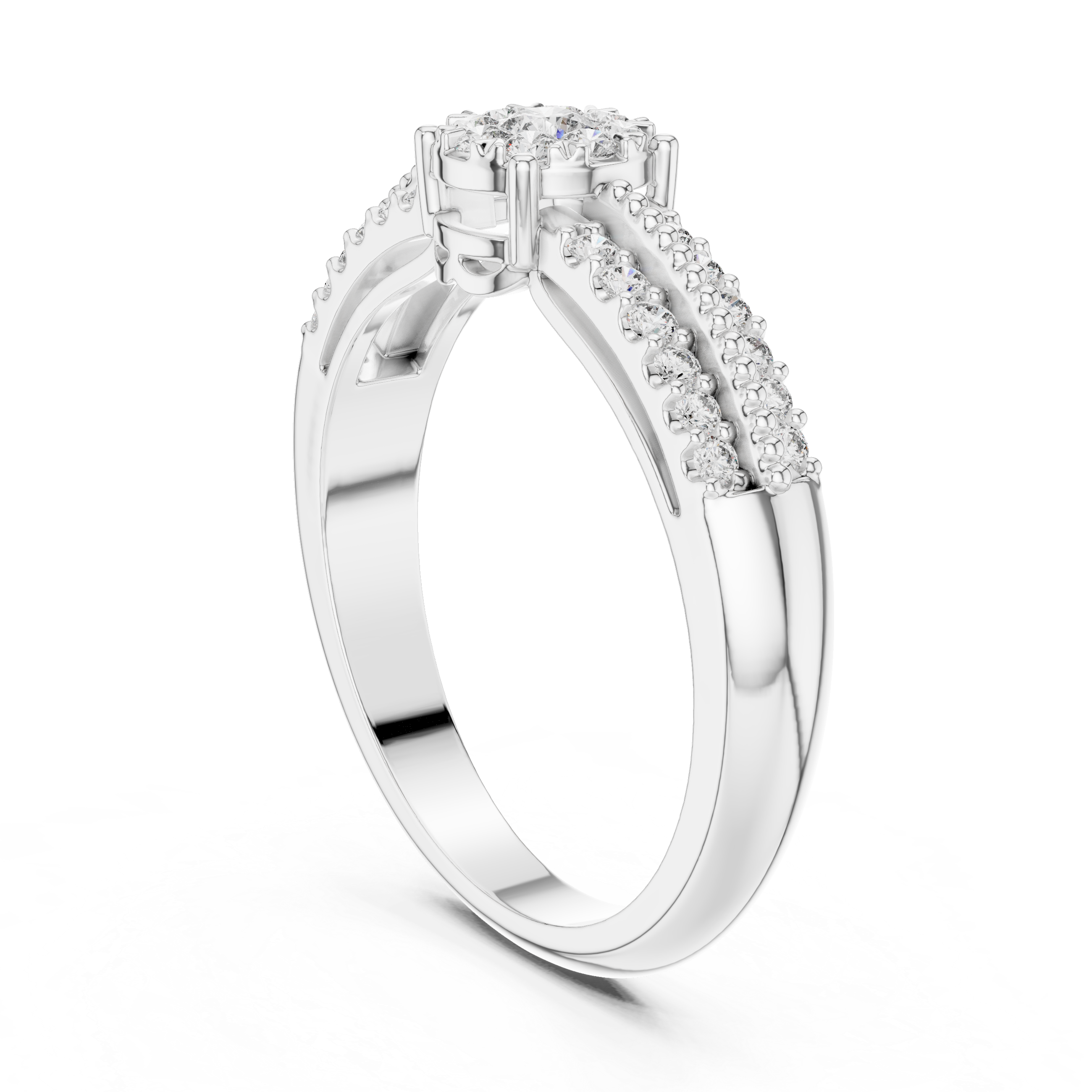 The Cabourg Ring - Floral Cluster Diamond Ring with Pavé Shank