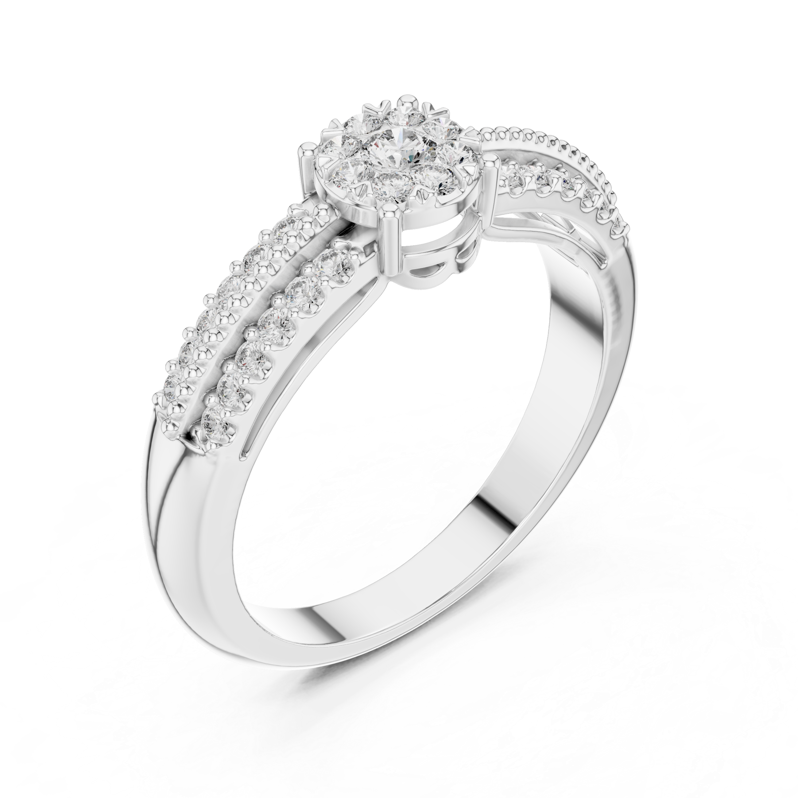 The Cabourg Ring - Floral Cluster Diamond Ring with Pavé Shank