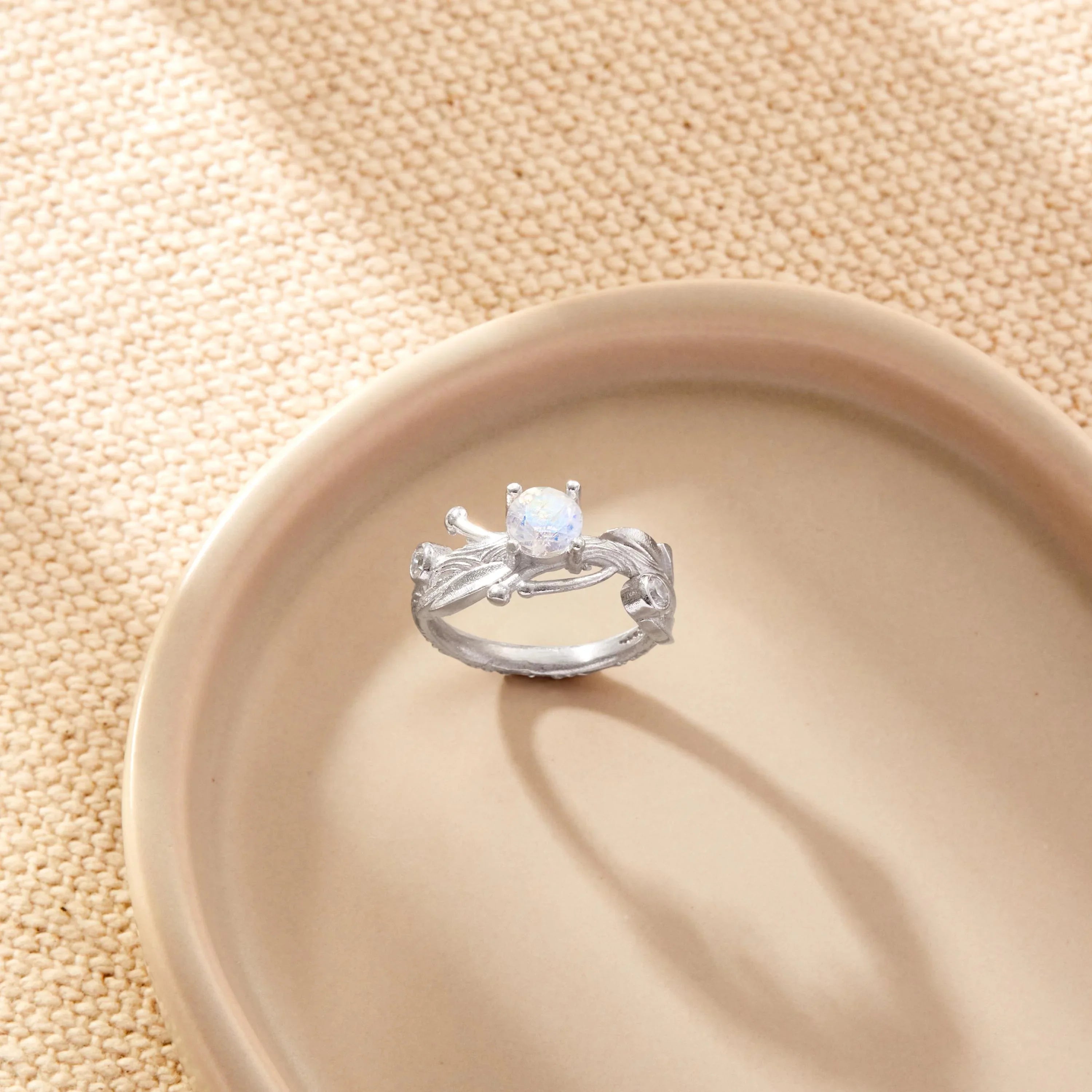 Moon Stone Leaf Ring, Rainbow Moonstone Ring Silver