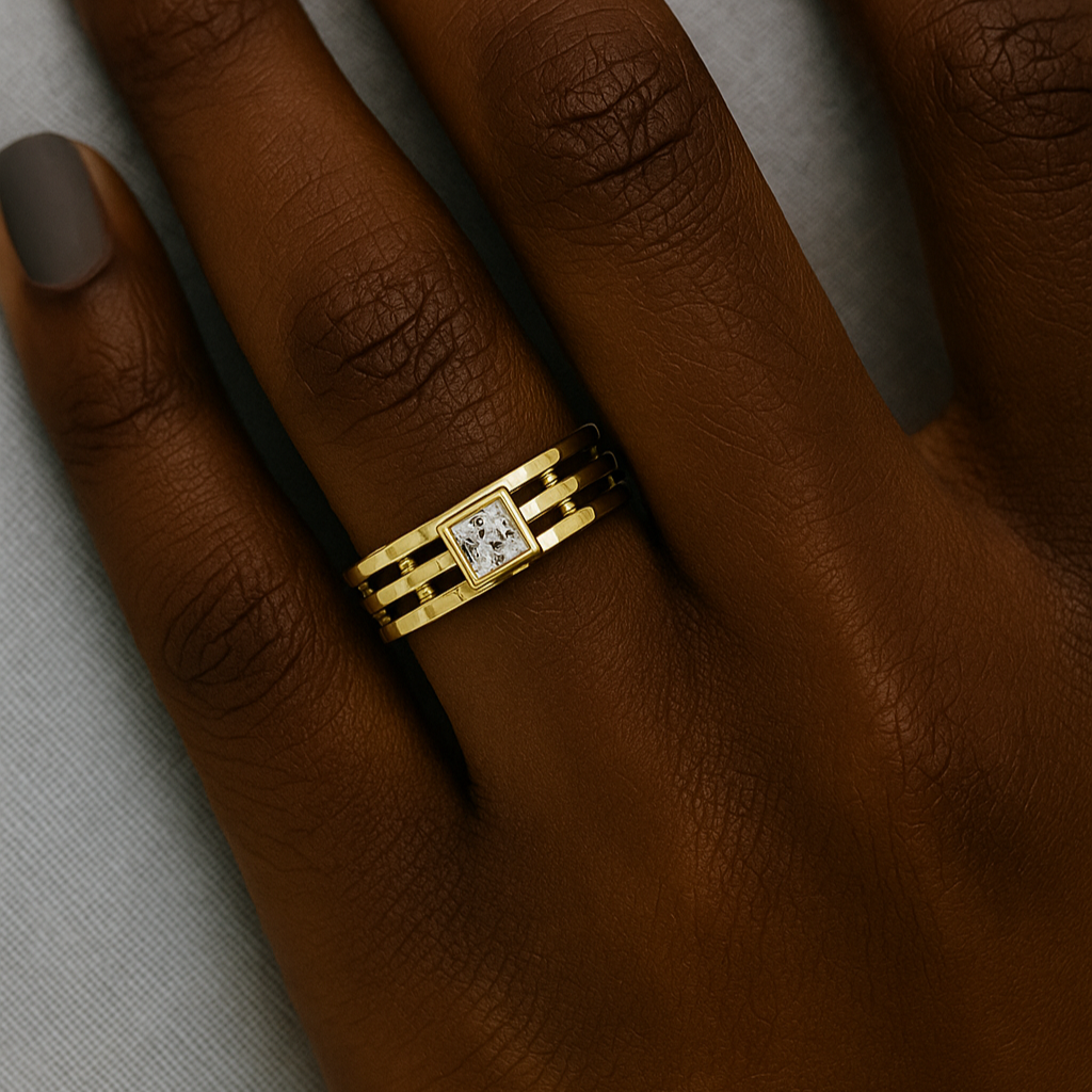 The Jonava Ring - Princess Cut Bezel Set Industrial Band