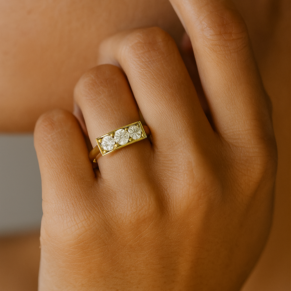 The Jelgava Ring - Round Cut Geometric Three-Stone Bar Ring