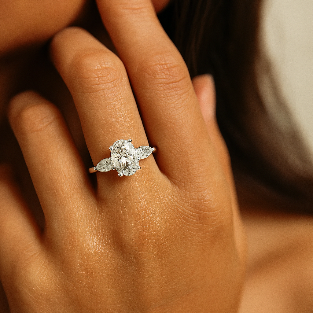 The Marijampolė Ring - Oval & Pear Cut Three-Stone Trinity Engagement Ring