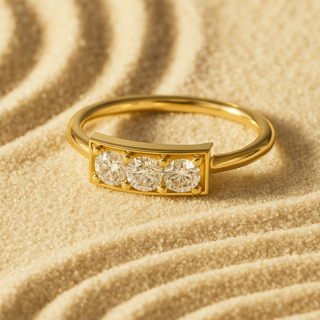 The Jelgava Ring - Round Cut Geometric Three-Stone Bar Ring