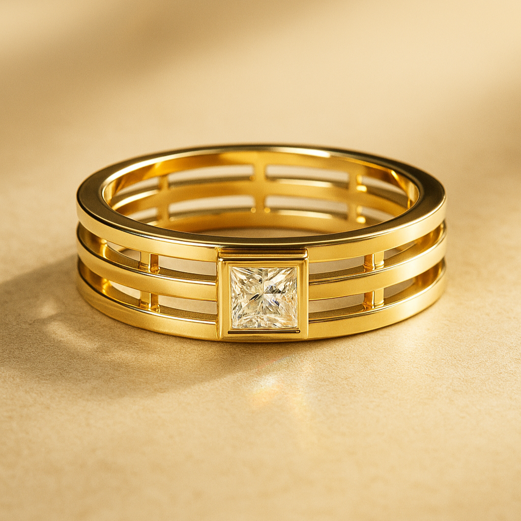 The Jonava Ring - Princess Cut Bezel Set Industrial Band