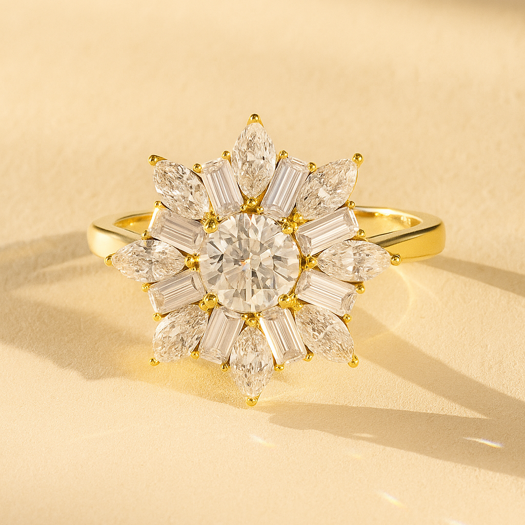 The Kuressaare Ring - Round, Marquise & Baguette Starburst Halo Ring