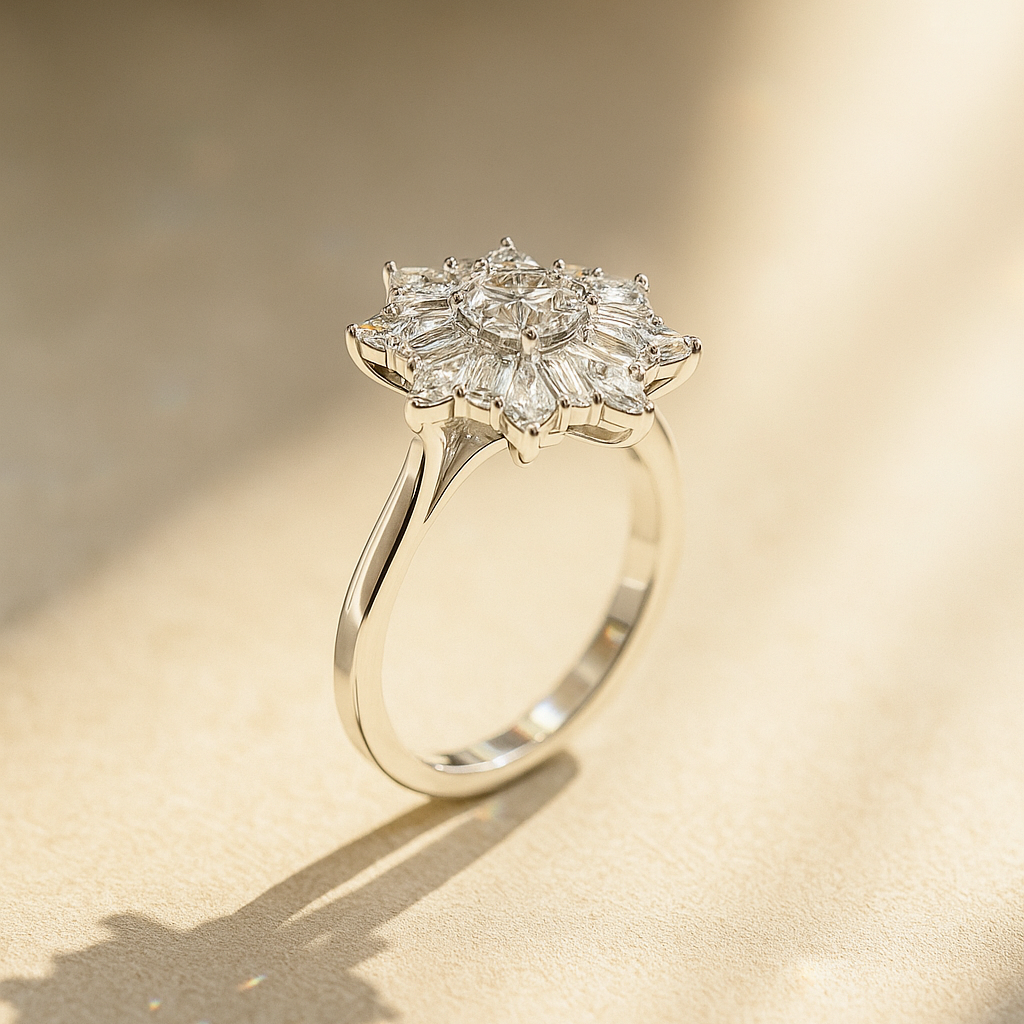The Kuressaare Ring - Round, Marquise & Baguette Starburst Halo Ring