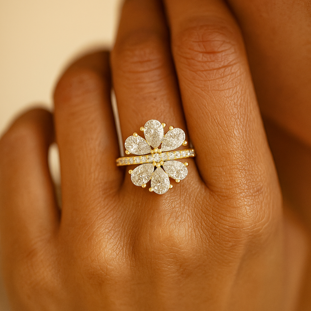 The Narva Ring - Pear Cut Floral Starburst Diamond Ring