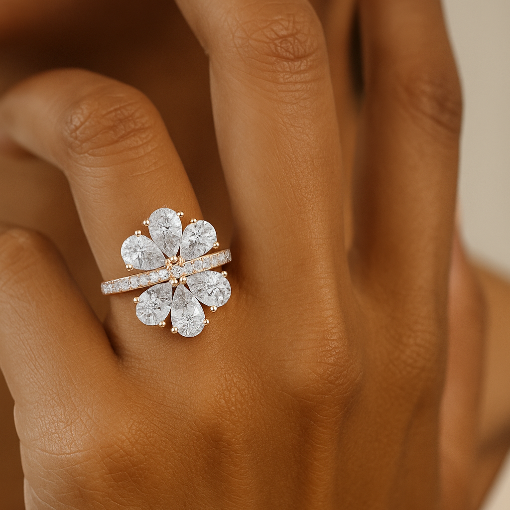 The Narva Ring - Pear Cut Floral Starburst Diamond Ring