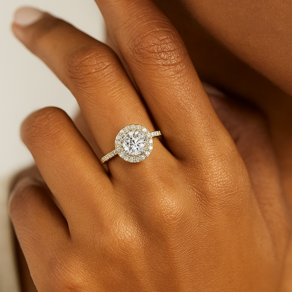 The Joensuu Ring - Round Cut Halo Pavé Diamond Ring