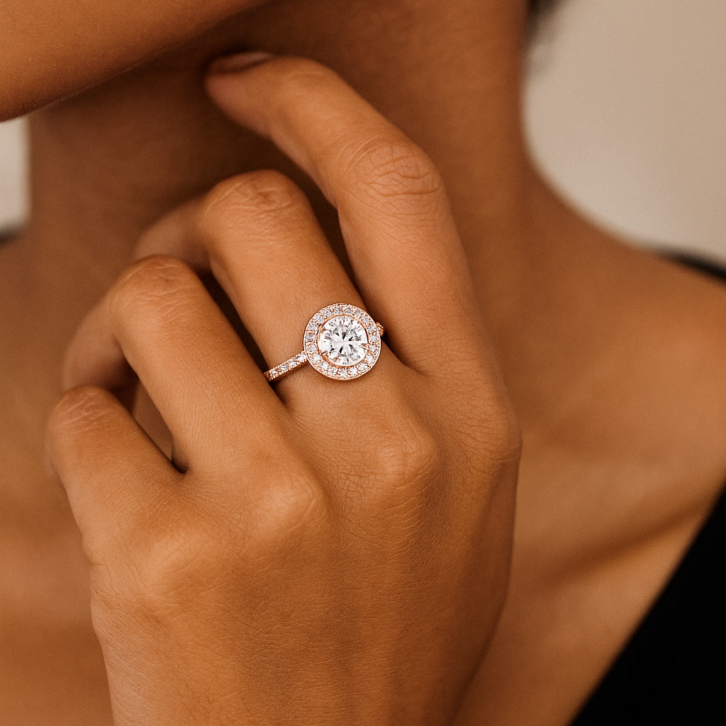 The Joensuu Ring - Round Cut Halo Pavé Diamond Ring