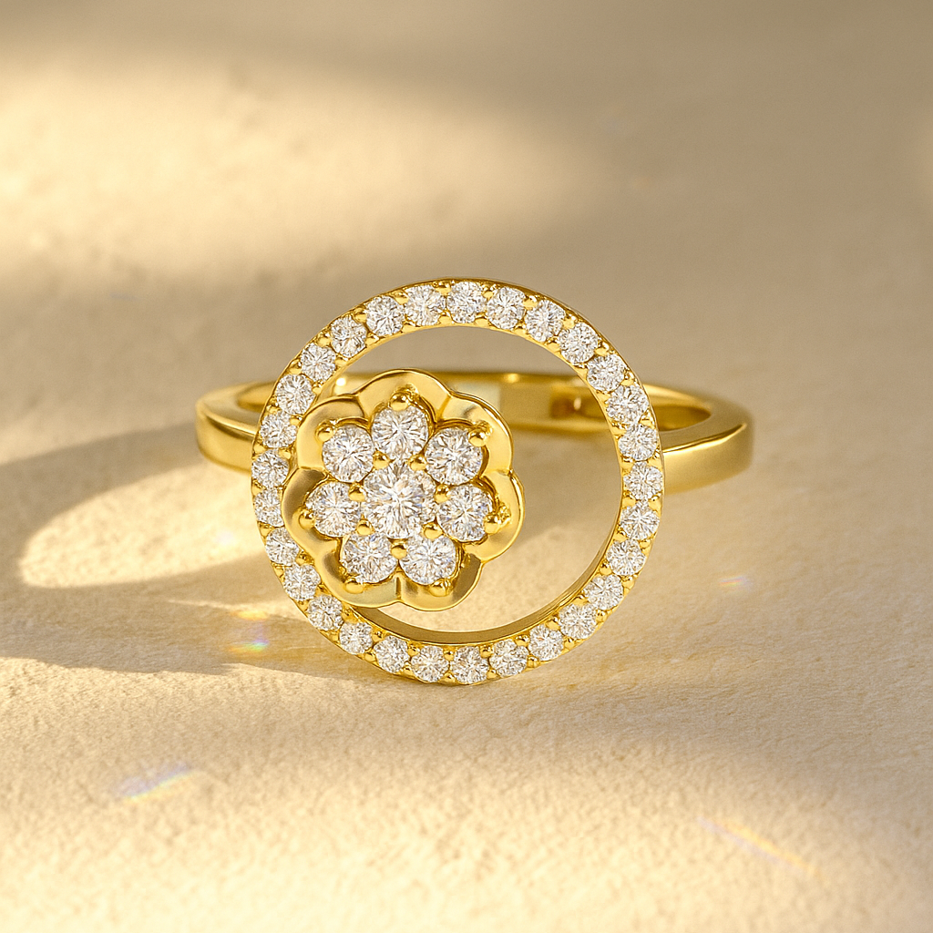 The Pori Ring - Round Cut Floating Floral Orbit Diamond Ring